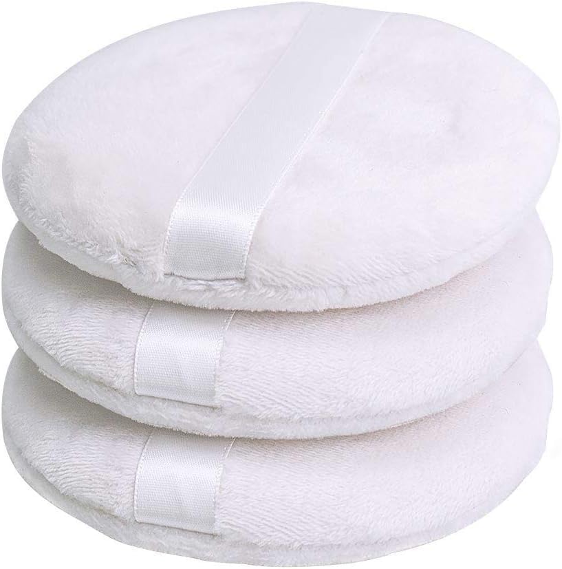 4” Large Ultra Soft Washable Round Powder Puff for Face & Body - Perfect for Loose Powder, Foundation & Setting Makeup - Pack of 3 | Ideal for Daily Makeup Application & Touch-Ups