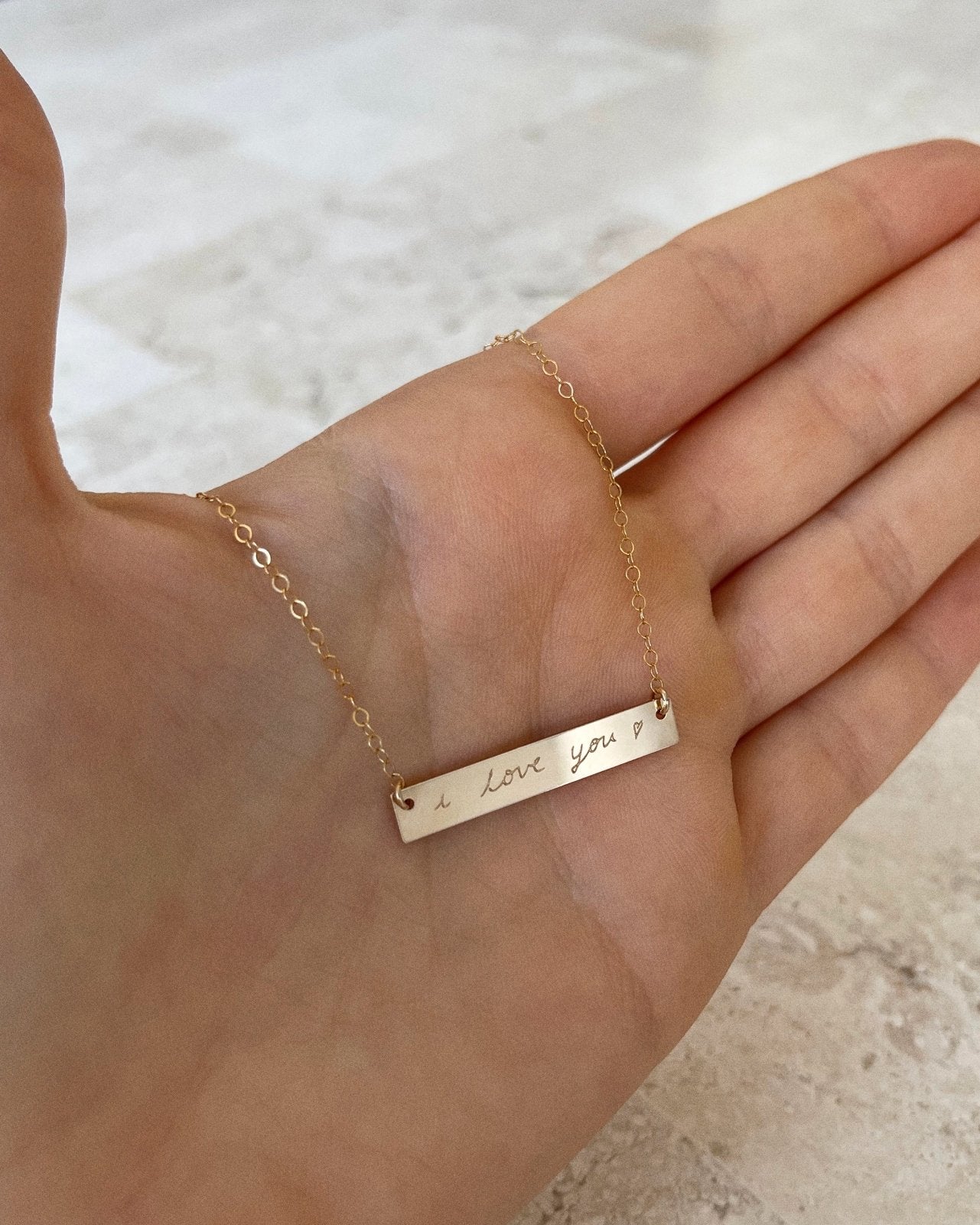 Personalized Handwritten Bar Necklace - Custom Name Engraved Jewelry for Women - Perfect Gift for Anniversary, Birthday & Valentine's Day