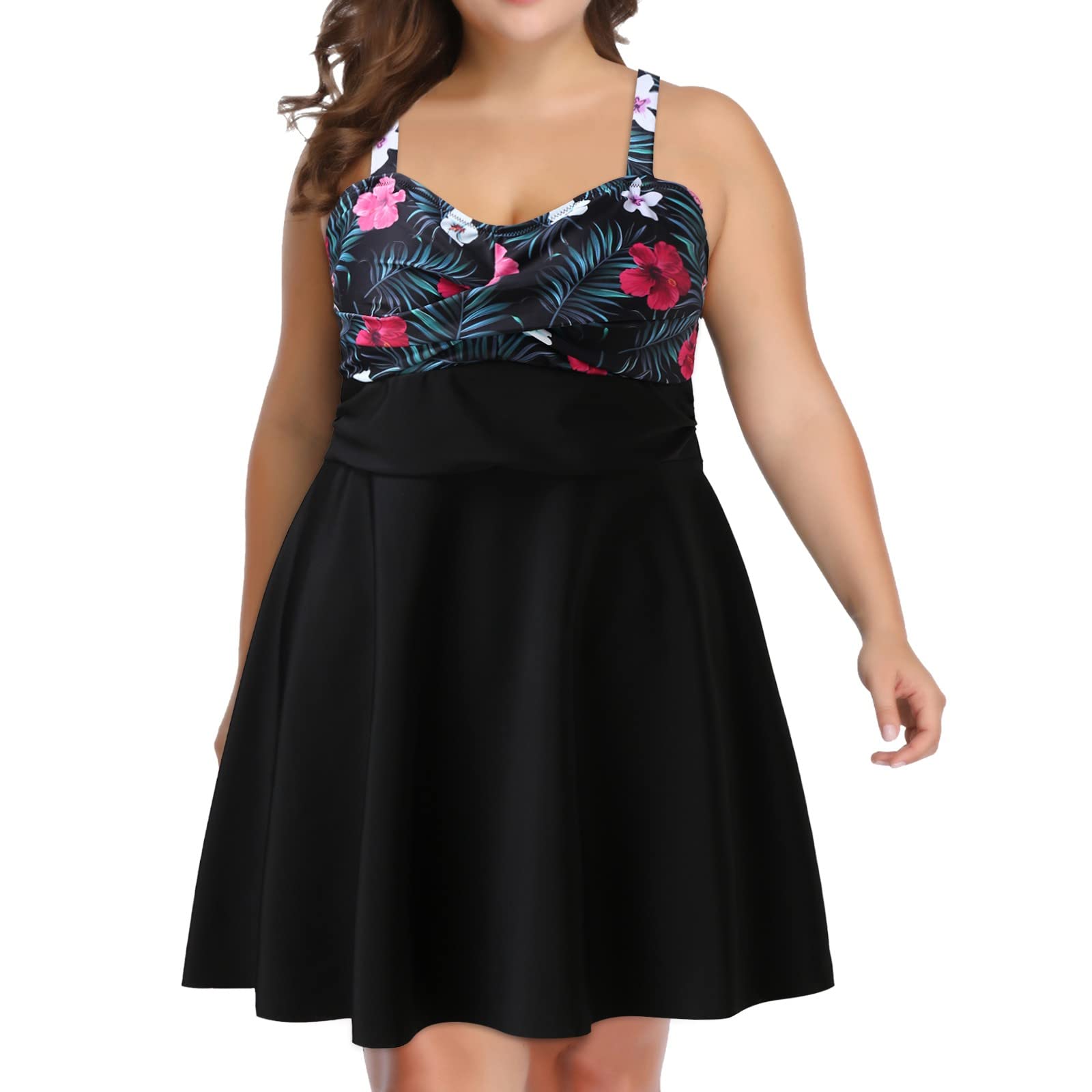 Plus Size Women's Belly Control Swimsuit - Spaghetti Strap Tankini Set with Shorts | Summer Swimwear for Curvy Women | Beach, Pool & Vacation Wear