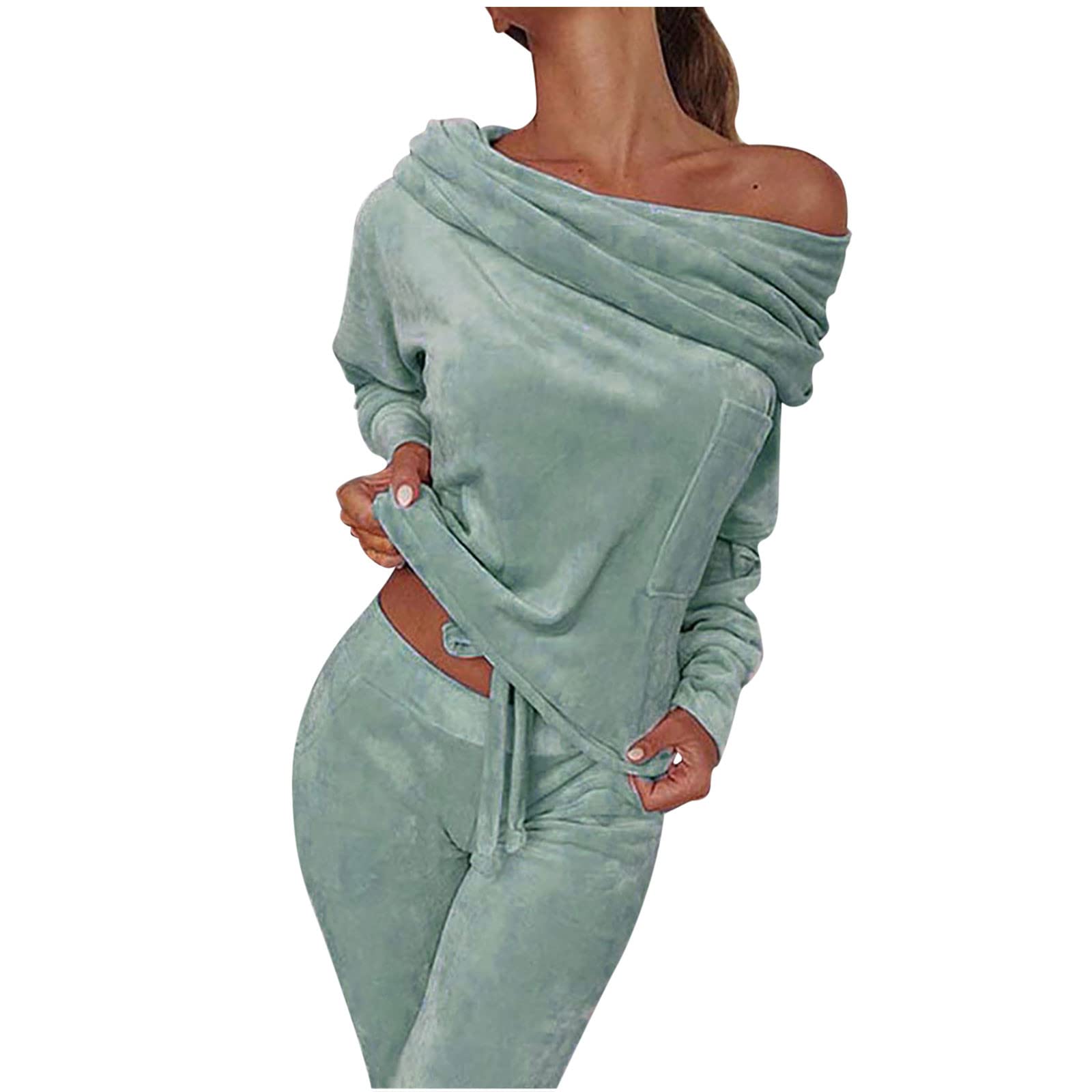 Women's Winter Faux Fur Velvet Blouse & Pants Set - Cozy Casual Loungewear for Fall & Winter 2022 | Perfect for Home Relaxation, Sleepwear & Holiday Outfits