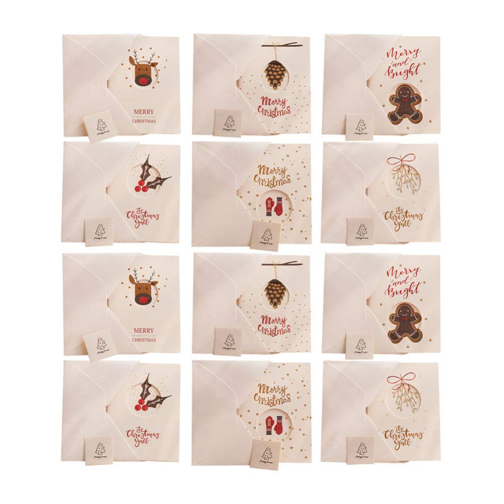 Amosfun 12 Sets Merry Christmas Greeting Cards with Envelopes - Hollow Out Cartoon Design Holiday Cards for Family & Friends | Perfect for Christmas Wishes, Office Gifts & Festive Decorations