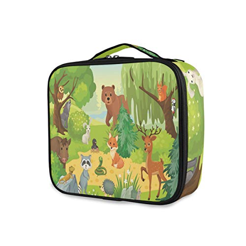 Professional Cosmetic Makeup Bag Organizer - Wild Animals Forest Theme (Deer, Fox, Bear, Owl, Cow, Snake) - Waterproof Travel Makeup Case for Women - Perfect for Travel, Home Storage & Gift Giving