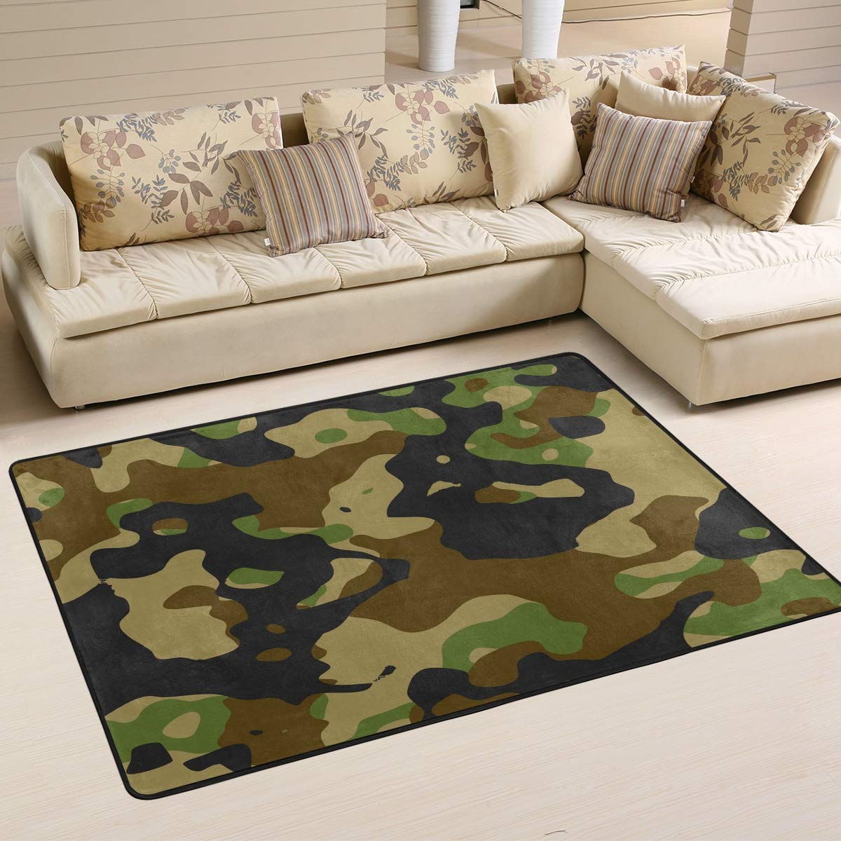 ALAZA Camouflage Military Style Area Rug - 3'x2' Non-Slip Floor Mat for Living Room, Bedroom, Dorm & Office - Perfect for Home Decor, Man Cave & Military Theme Spaces