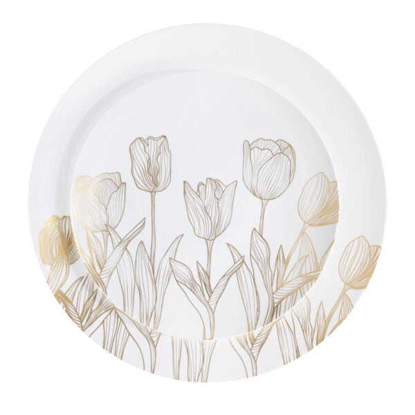 32-Pack White and Gold Round Plastic Dinnerware Set for 16 Guests - Elegant Disposable Plates, Cups, Forks, Knives & Spoons - Perfect for Weddings, Parties, Picnics & Outdoor Events - Eco-Friendly & Durable