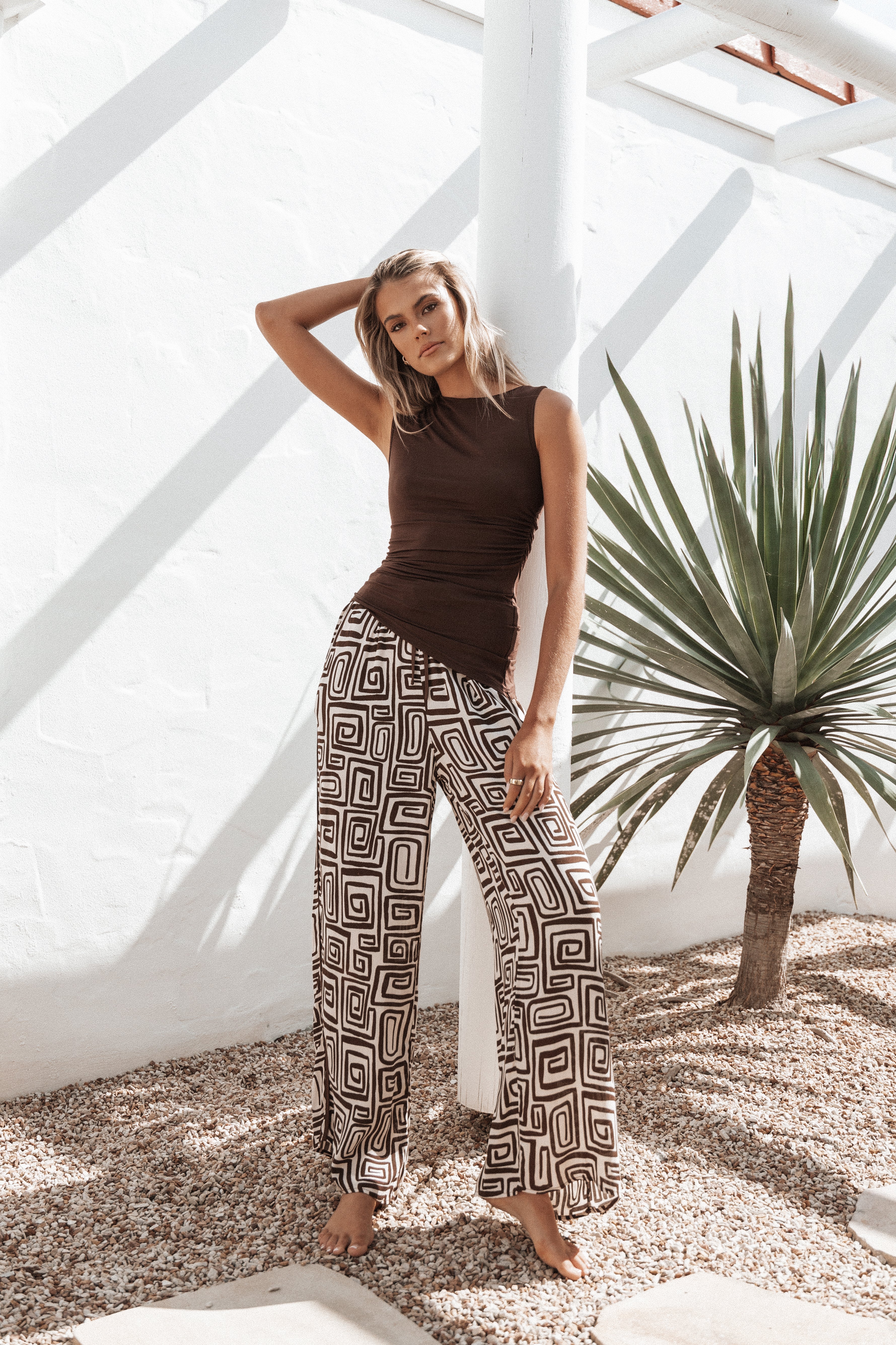 Imogen Women's Chocolate Brown Printed Pants - Stylish and Comfortable for Casual Wear, Office, and Travel