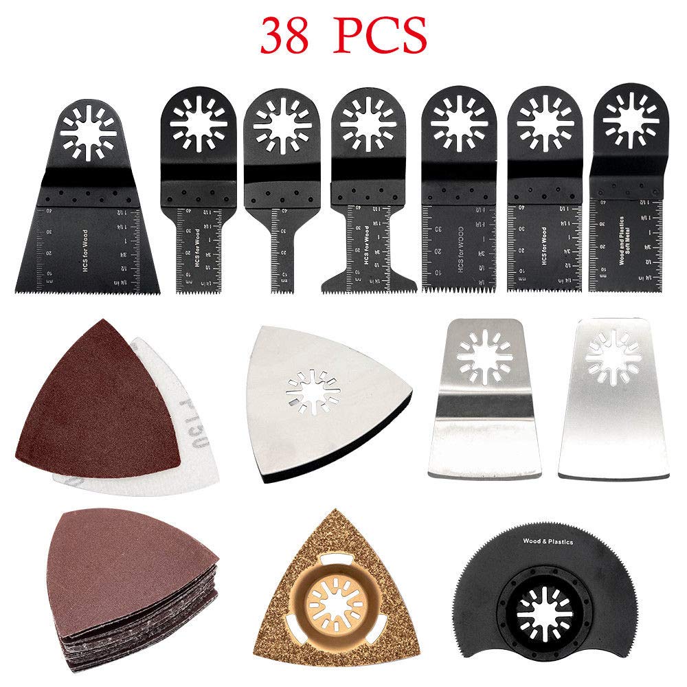 38-Piece Oscillating Multi-Tool Accessory Kit - MASO Saw Blades for Sanding, Grinding, Polishing & Cutting - Perfect for Woodworking, Metalworking & DIY Home Renovation Projects