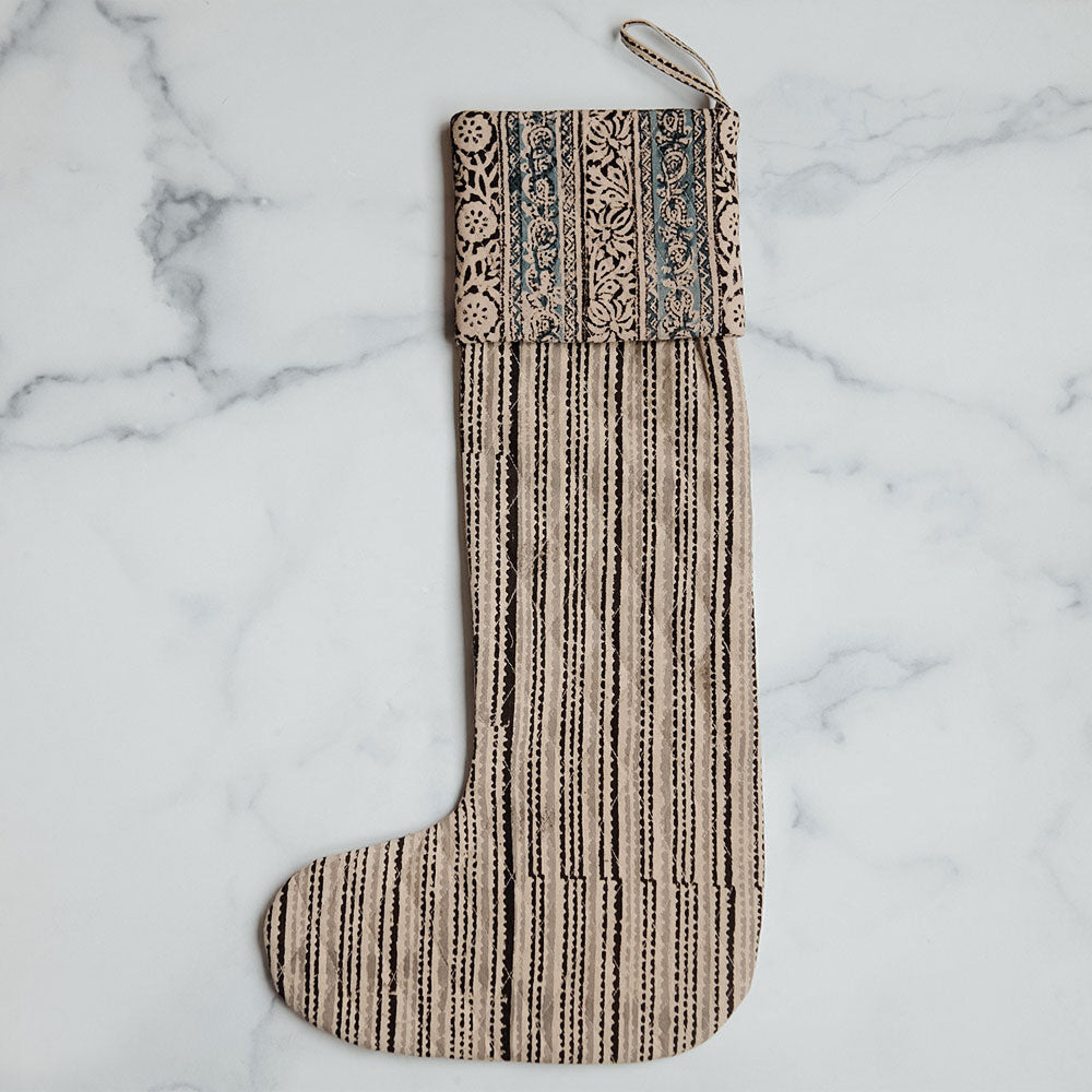 Unique Handmade Block Printed Christmas Stocking No. 0602 - Perfect for Holiday Decorations & Gift Giving