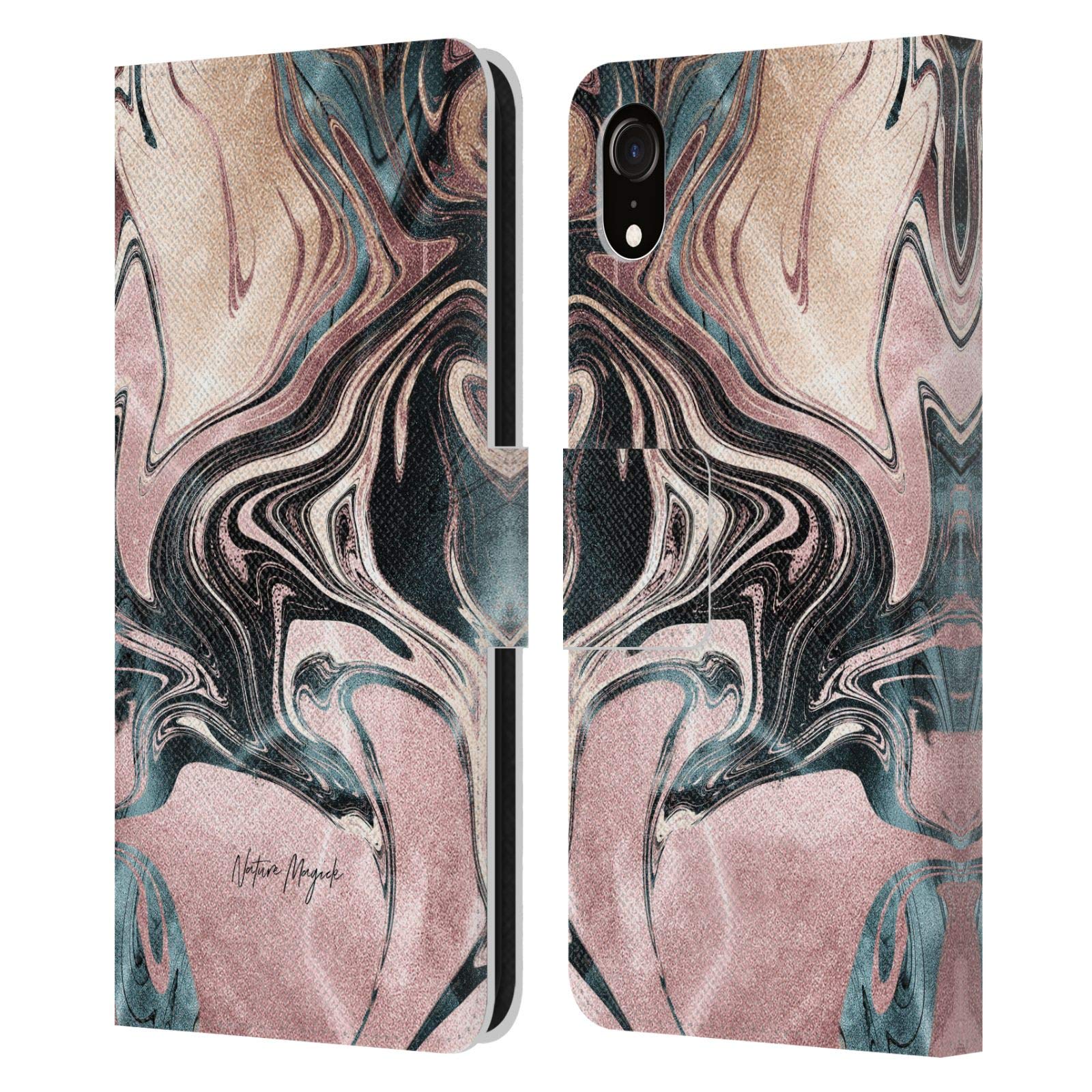 Head Case Designs Nature Magick Pink Luxe Gold Marble iPhone XR Case - Premium Metallic Leather Book Wallet Cover for Women, Girls - Perfect for Work, Travel & Everyday Protection