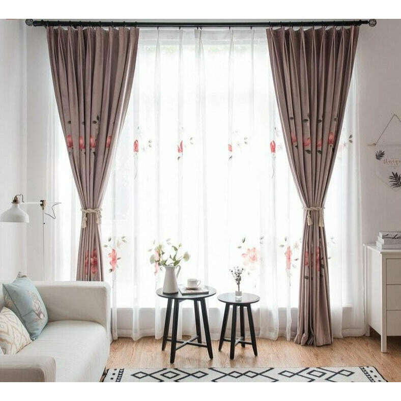 Astor Rideaux Warm Flower Hand Printed Blackout Curtains - Purple | Thermal Insulated Drapes for Bedroom & Living Room | Noise Reducing Window Treatments for Home Decor