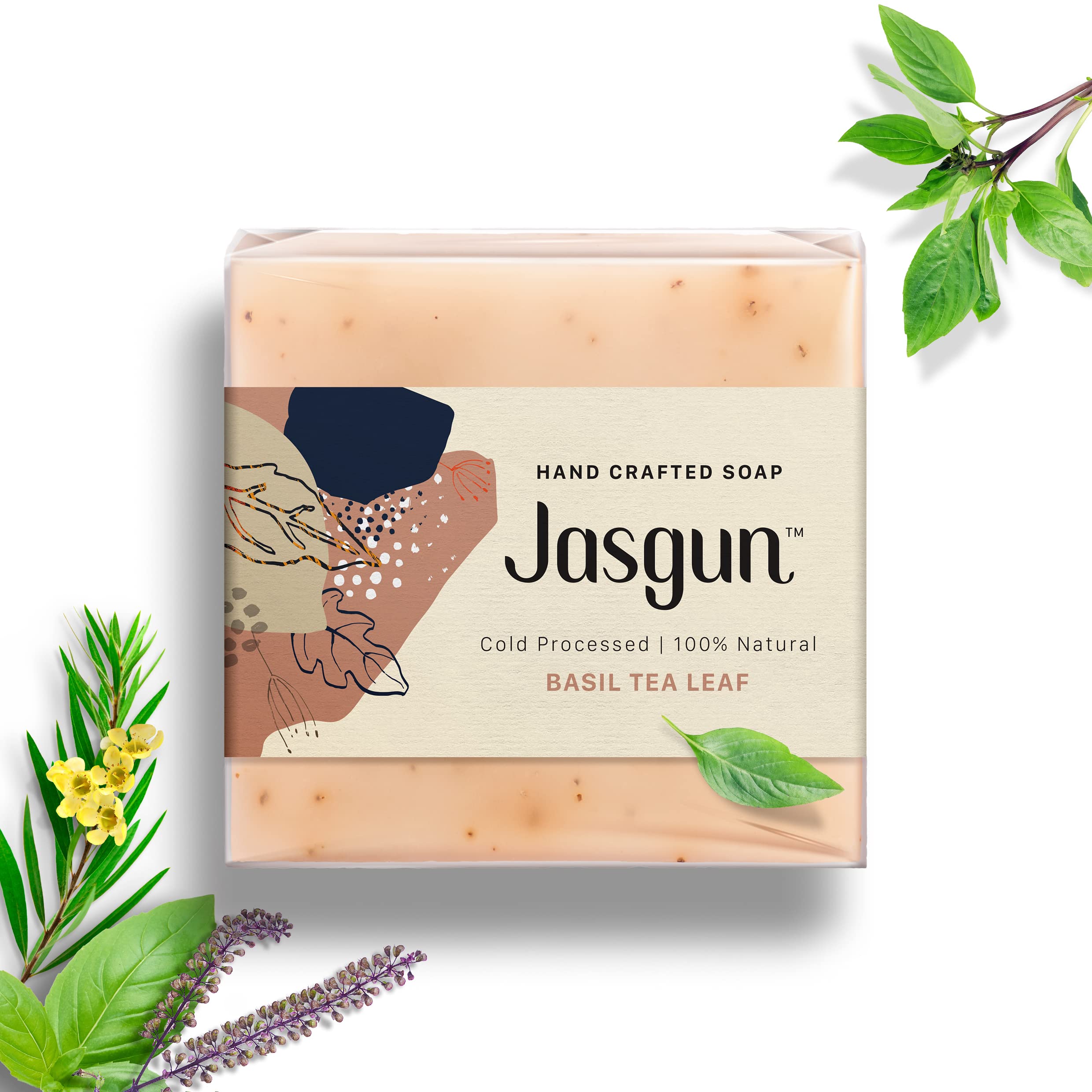 JASGUN 100% Natural Basil Tea Leaf Cold Processed Soap | Handmade with Basil Tea Oil | 120g Organic Skincare | Perfect for Sensitive Skin & Aromatherapy