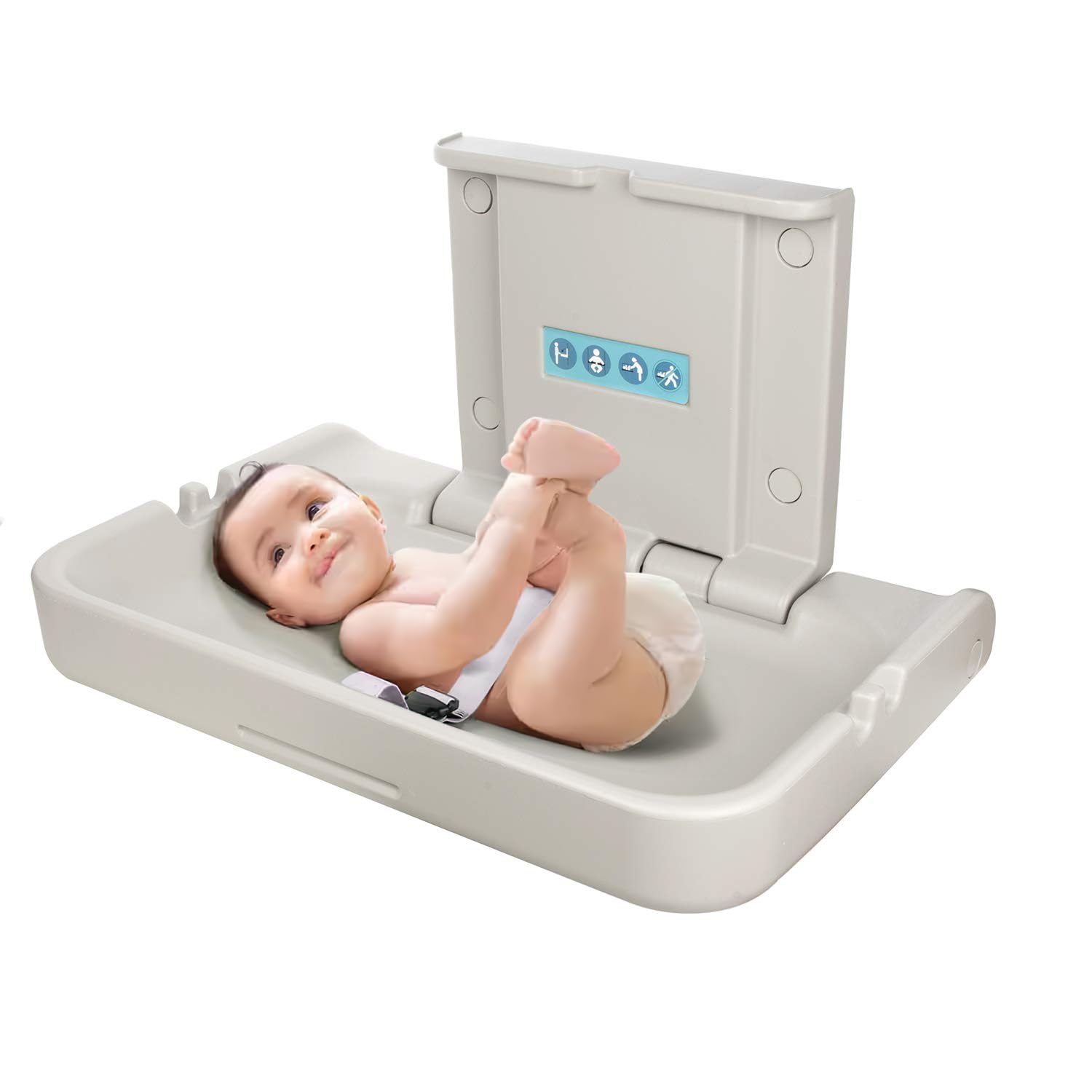 Wall Mounted Fold Down Baby Changing Station with Safety Straps - White Granite Commercial Changing Table for Public Restrooms & Family Bathrooms | Ideal for Shopping Malls, Airports & Daycare Centers
