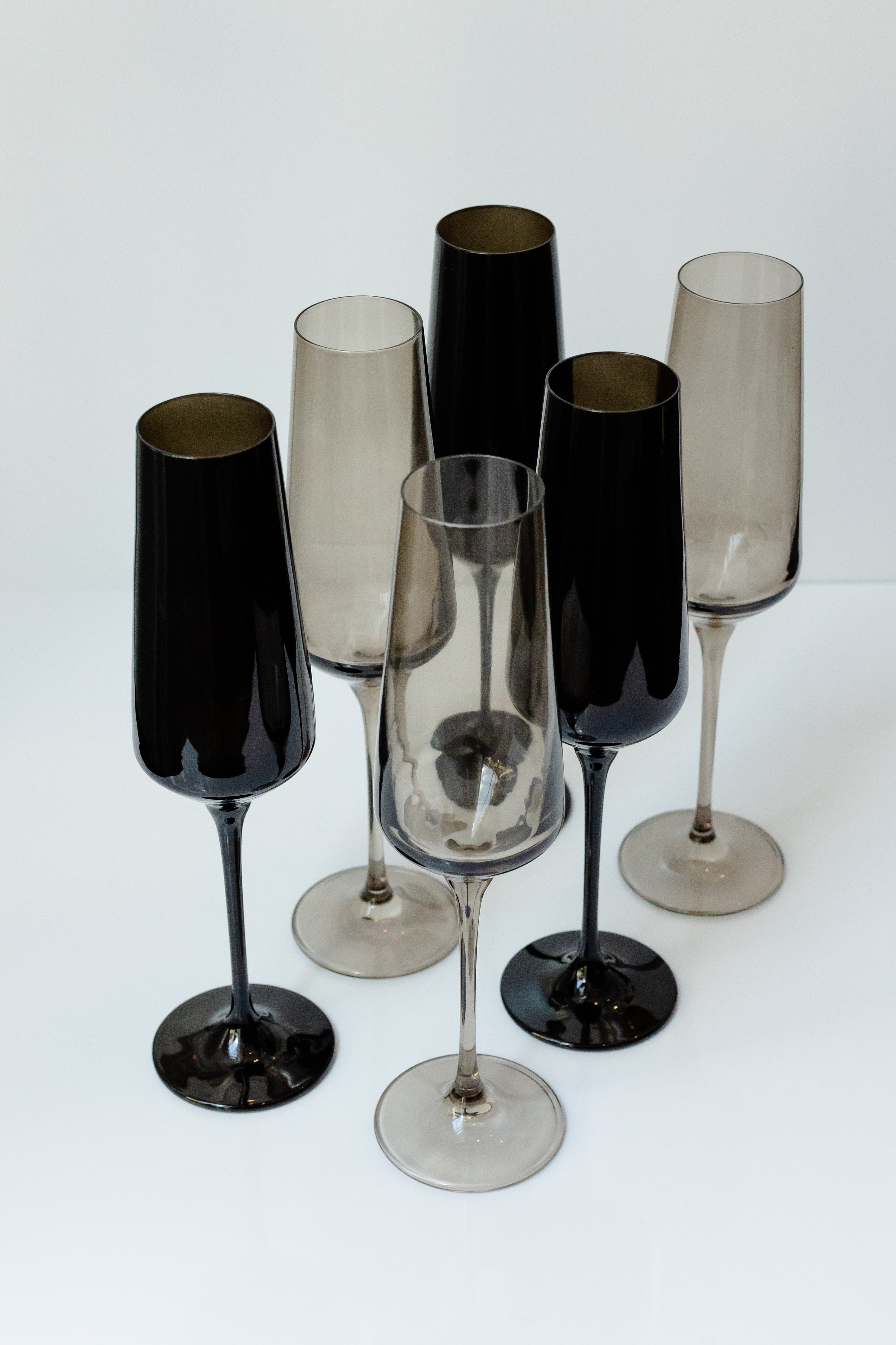 Estelle Colored Champagne Flute Set of 6 - Elegant Smoke Mixed Glassware for Parties & Celebrations | Perfect for Weddings, Anniversaries & Special Events