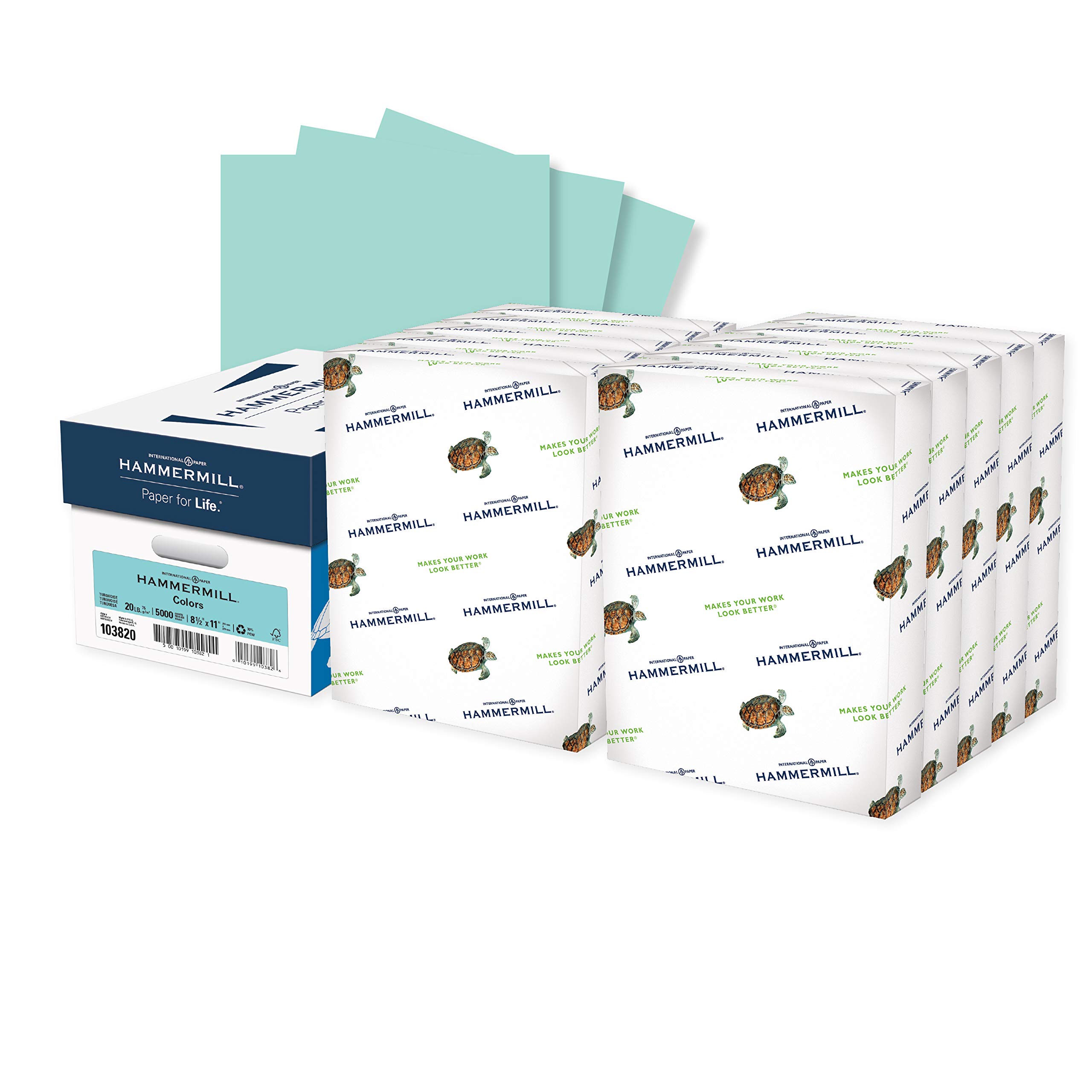Hammermill 20 lb Turquoise Colored Printer Paper, 8.5 x 11 Inches - 10 Reams (5,000 Sheets) | Pastel Paper for Crafts, School Projects & Office Use | Made in USA | Item 103820C