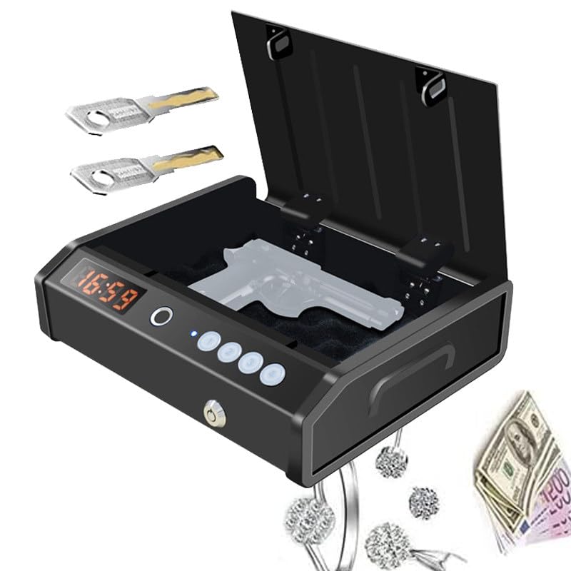 Portable Gun Safe (3-in-1) - Biometric Fingerprint, Keypad & Key Lock - Secure Handguns, Cash, Jewelry - Ideal for Home, Car & Office Security