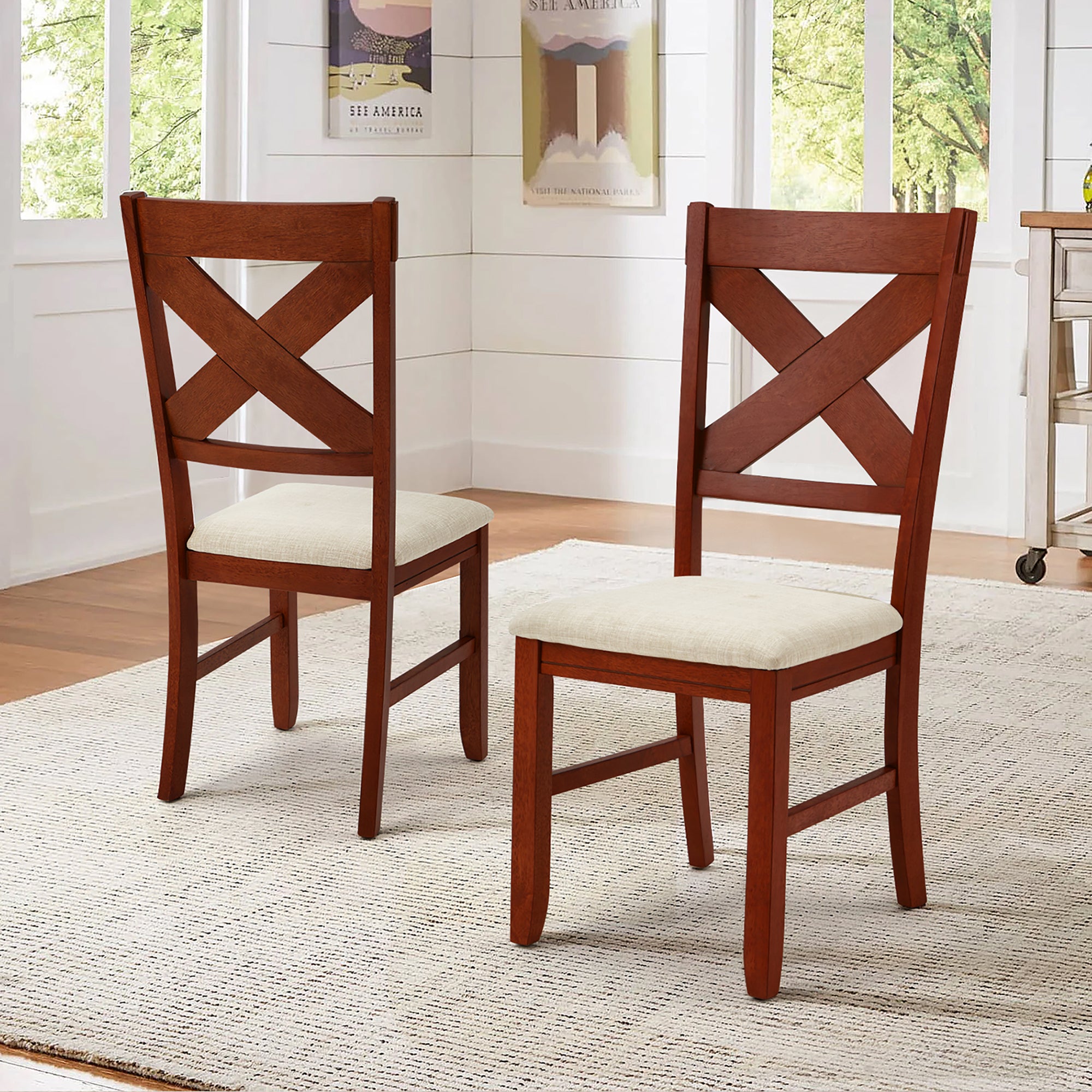 EROMMY Dining Chairs Set of 4 - Modern Farmhouse Upholstered Dining Room Chairs in Walnut Finish | Perfect for Kitchen, Dining Room & Breakfast Nook