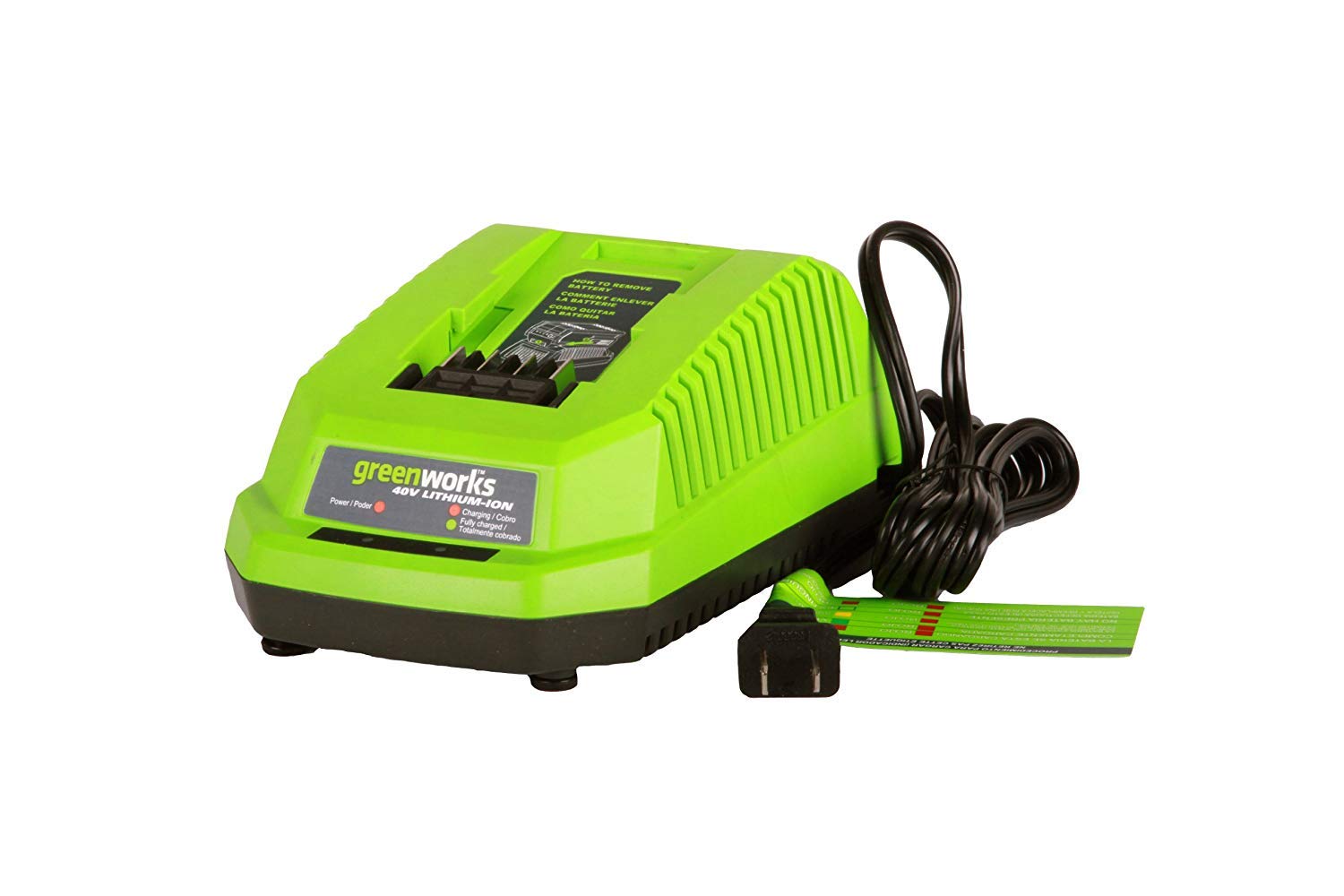 Greenworks 40V Lithium Ion Battery Charger 29482 - Fast Charging for Greenworks 40V Tools - Perfect for Lawn Mowers, String Trimmers & Outdoor Power Equipment