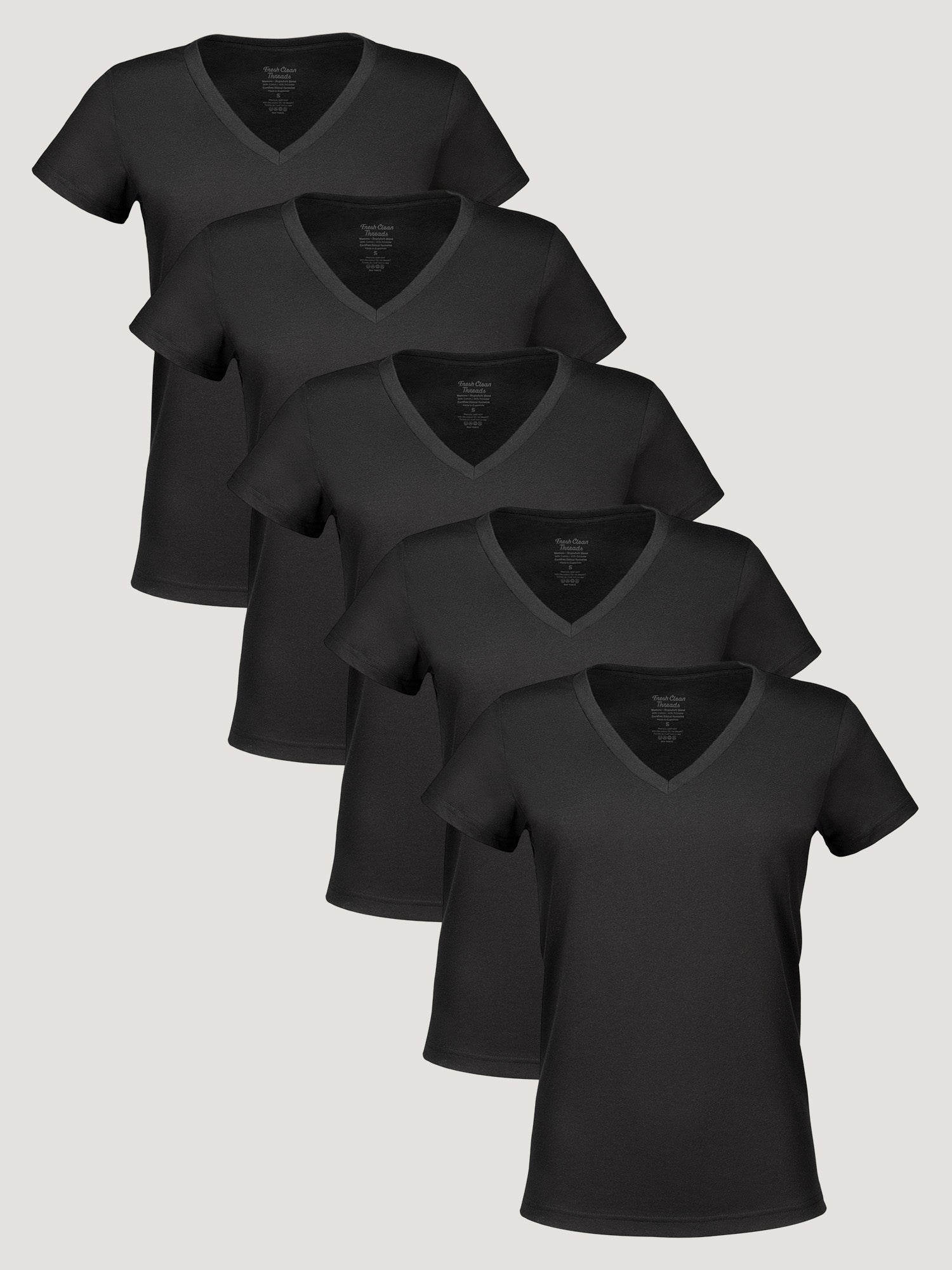 Women's V-Neck T-Shirts 5-Pack All Black - Soft Cotton Casual Tees for Everyday Wear, Layering & Workout