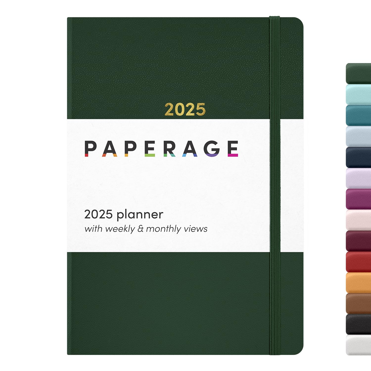 PAPERAGE 2025 Weekly & Monthly Planner Hardcover - Dark Green 12-Month Academic Calendar (Jan-Dec 2025), 5.7