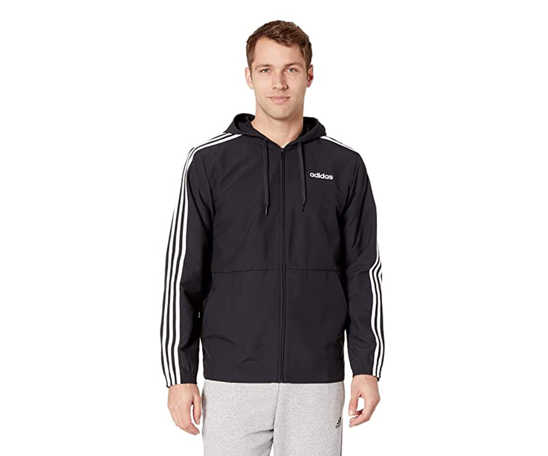 Adidas Men's Essentials 3-Stripes Woven Windbreaker Jacket - Lightweight Water-Resistant Outdoor Running & Travel Windbreaker for Men