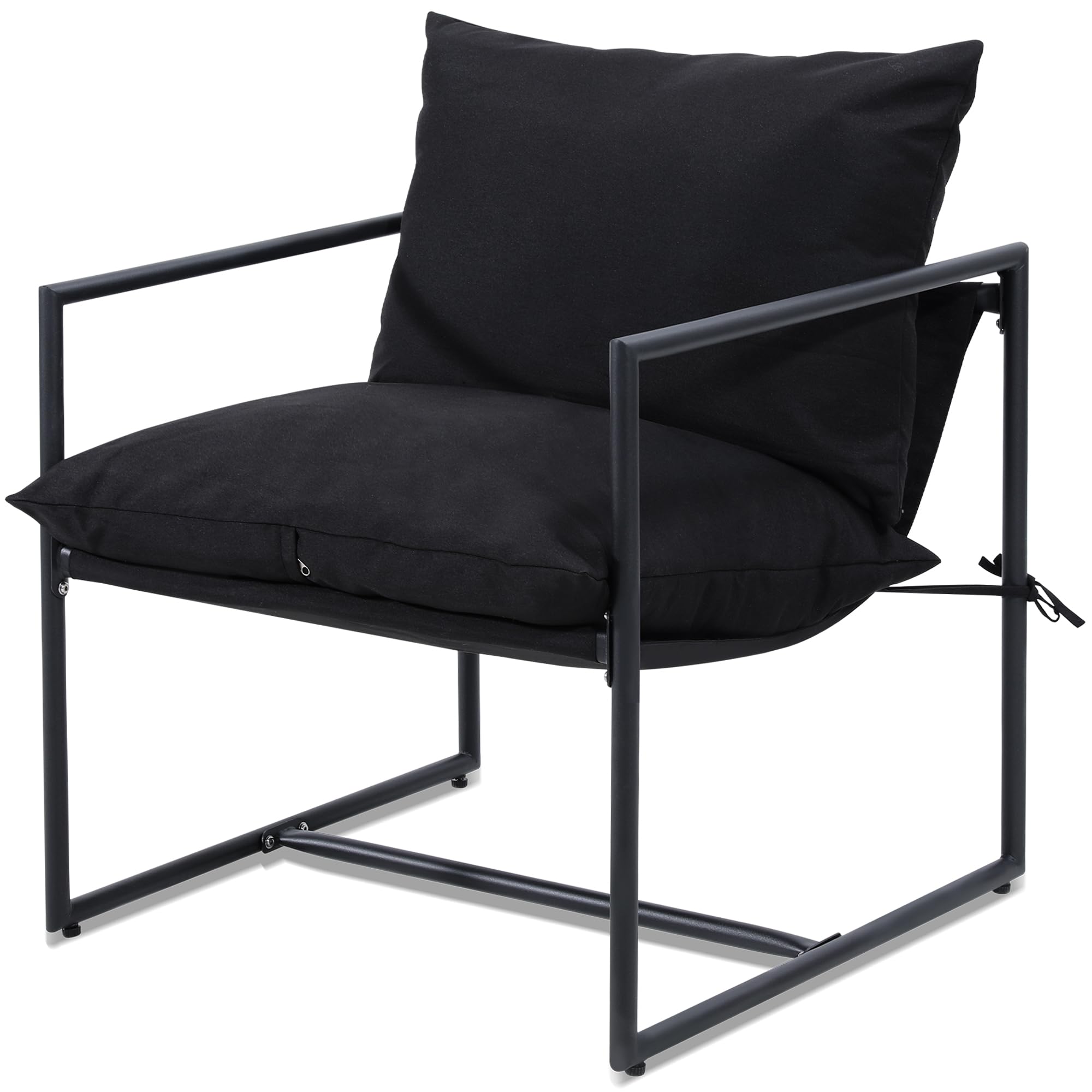 Modern Accent Chair with Armrests - Upholstered Soft Cushion & Square Metal Frame - 27.6