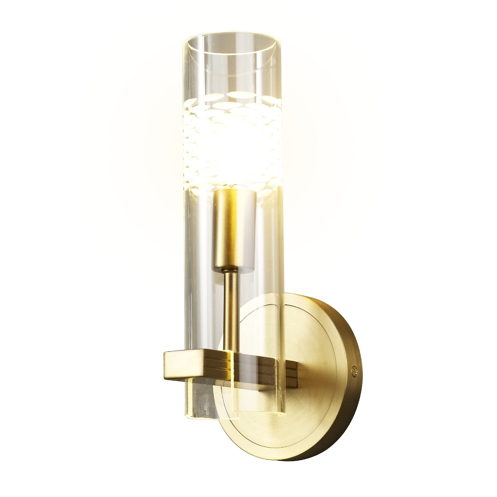 WOAZY Modern LED Wall Sconce Light - 1 Light Antique Brass Indoor Wall Lighting with Clear Glass Shade | Energy Efficient Fixture for Living Room, Bedroom, Kitchen, Hallway & Dining Room (Bulb Included) | Perfect for Ambient Lighting & Home Decor