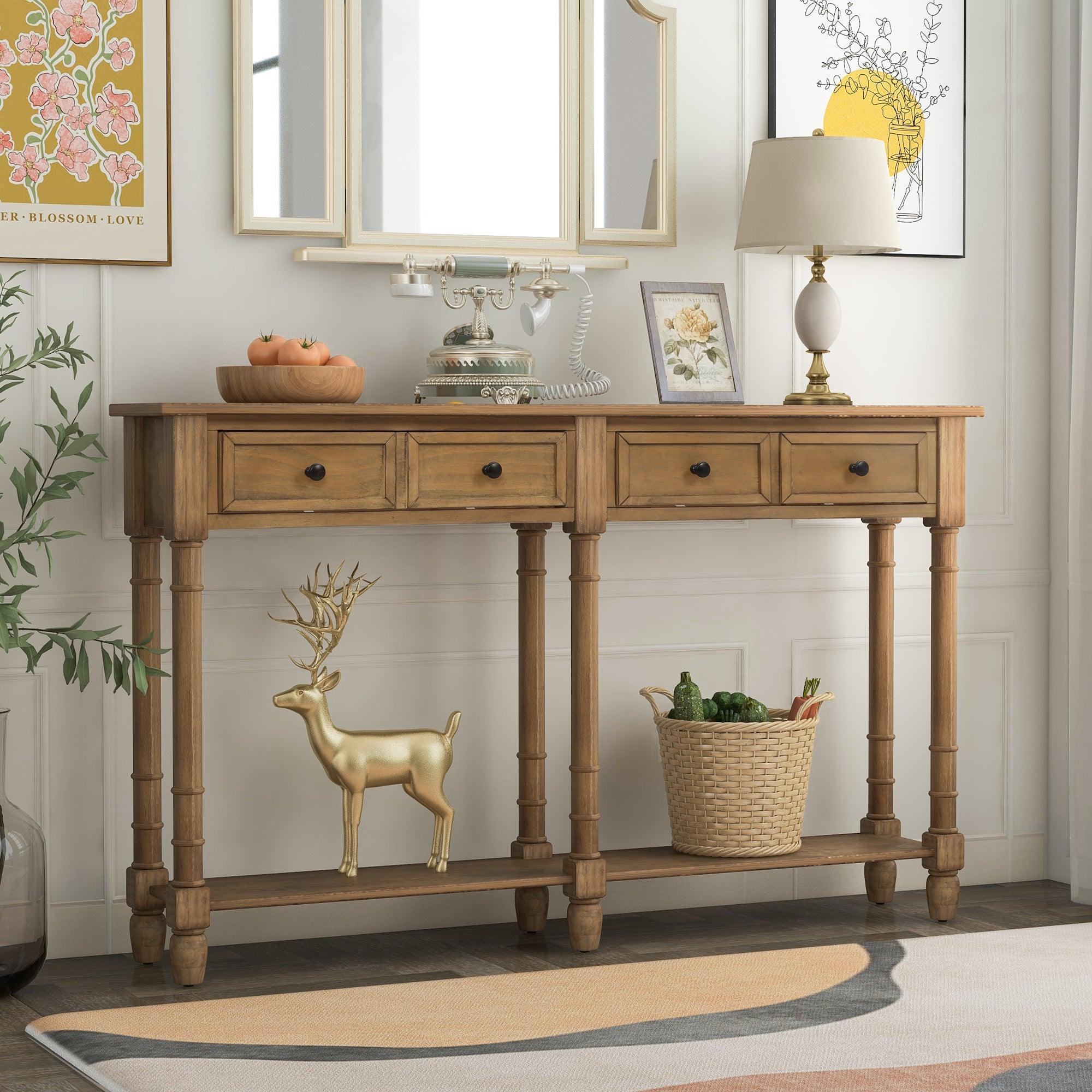 Modern Console Table with 2 Storage Drawers & Bottom Shelf - Easy Assembly Sofa Table for Living Room, Entryway, Hallway - Perfect Behind Couch, Under TV or as Entry Table Decor