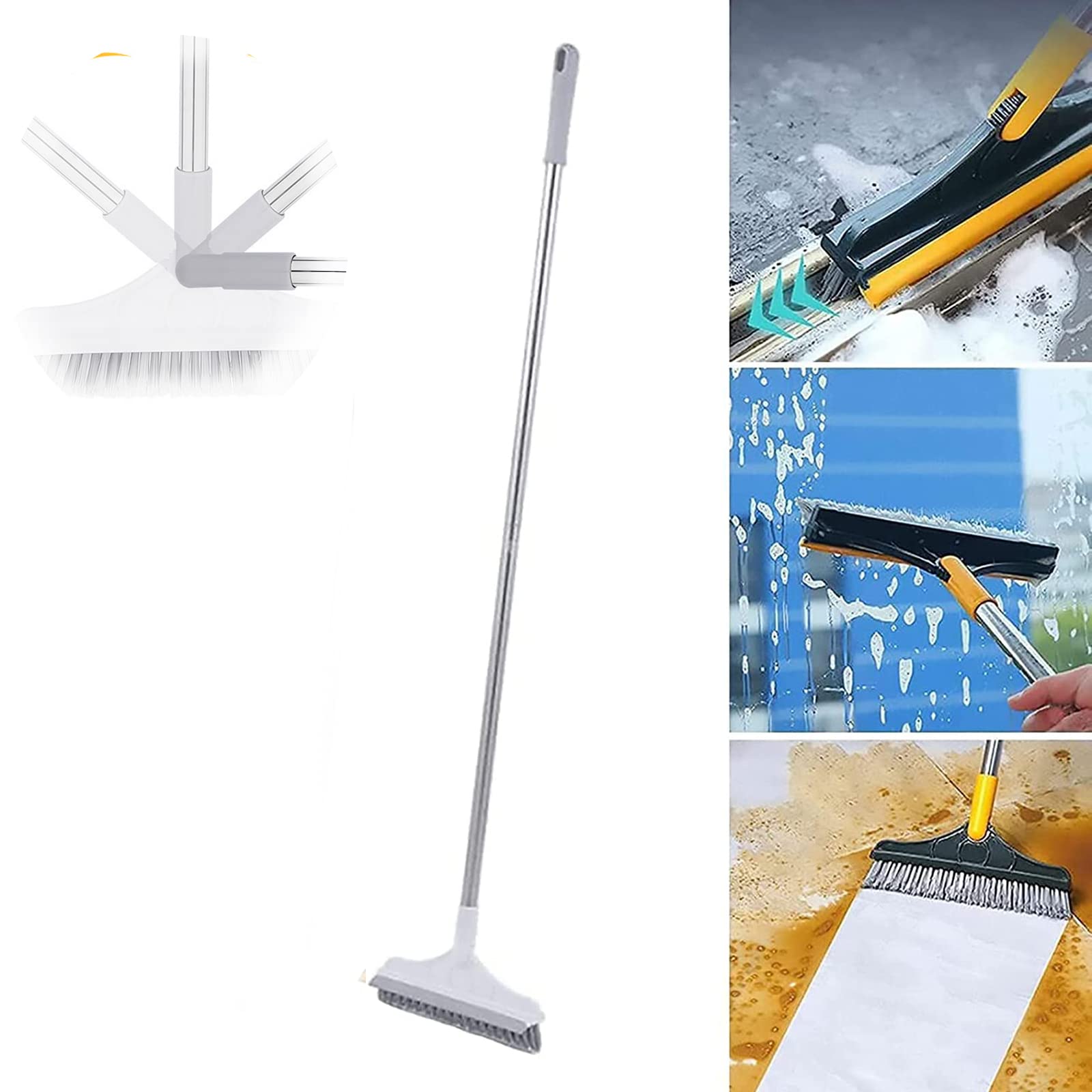 **2 in 1 Cleaning Scrub Brush - 2022 Upgraded V-Shaped Floor Scrubber with Long Handle & Removable Wiper, Magic Broom for Tile, Window & Household Cleaning (White) - Perfect for Bathroom, Kitchen & Hard Floors**