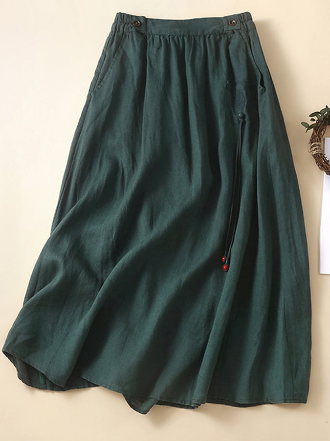 Lovevop Women's Cotton Linen Casual Skirt with Semi-Elastic Waist & Pockets - Perfect for Summer Outfits, Beach Vacations and Everyday Wear
