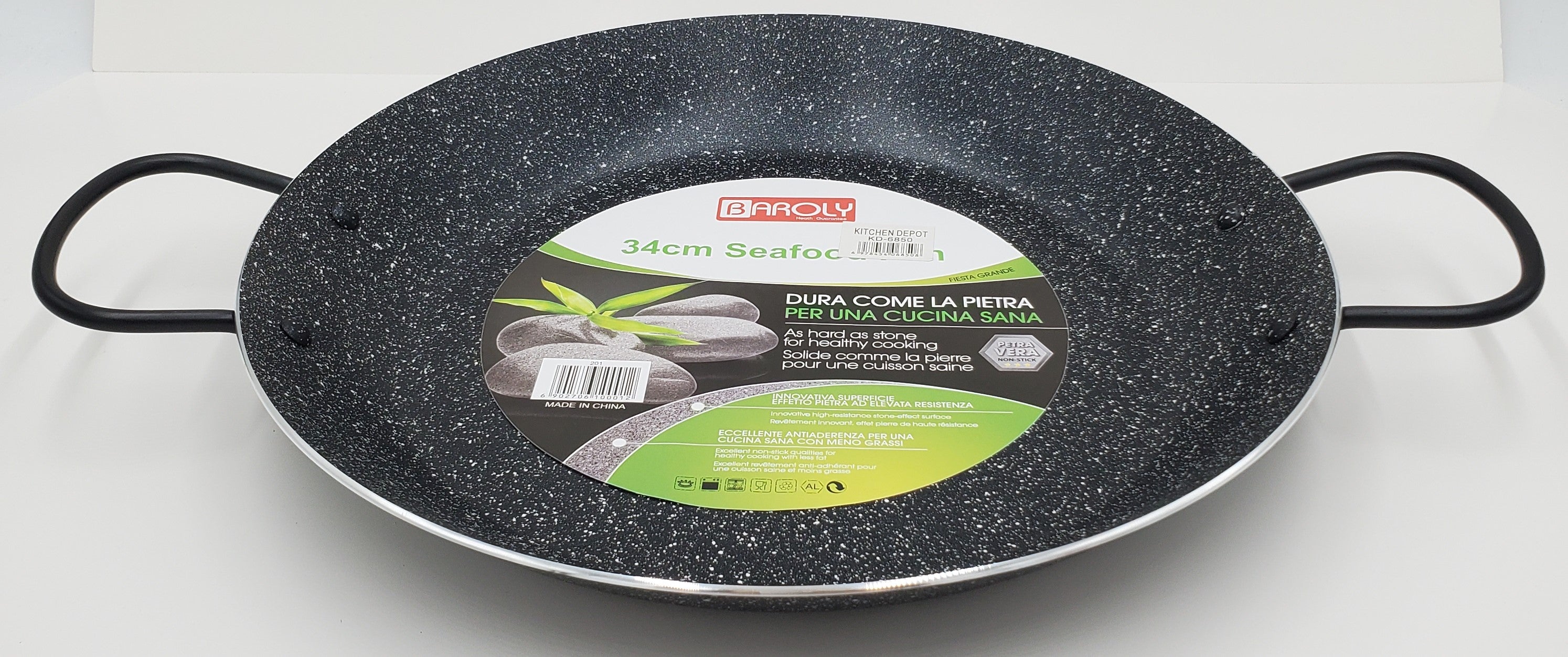 13.5 Inch Round Paella Pan - Professional Carbon Steel Spanish Paella Pan for Gas, Electric & Induction Stoves - Perfect for Cooking Paella, Stir-Fry & Seafood Dishes at Home or Outdoor Gatherings