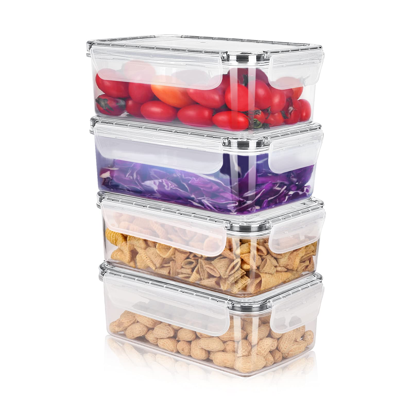 Tauno Clear Food Storage Containers - 4-Piece Plastic Pantry Organization Set with Lids | BPA-Free, Freezer Safe (160 oz Total) | Perfect for Meal Prep, Leftovers & Kitchen Organization