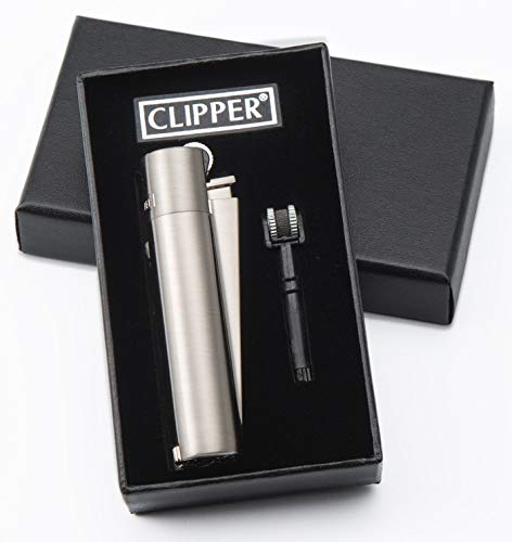 Clipper Refillable Butane Metal Cigarette Lighter - Classic Silver Windproof Flame Lighter for Smoking, Camping, BBQ & Outdoor Use