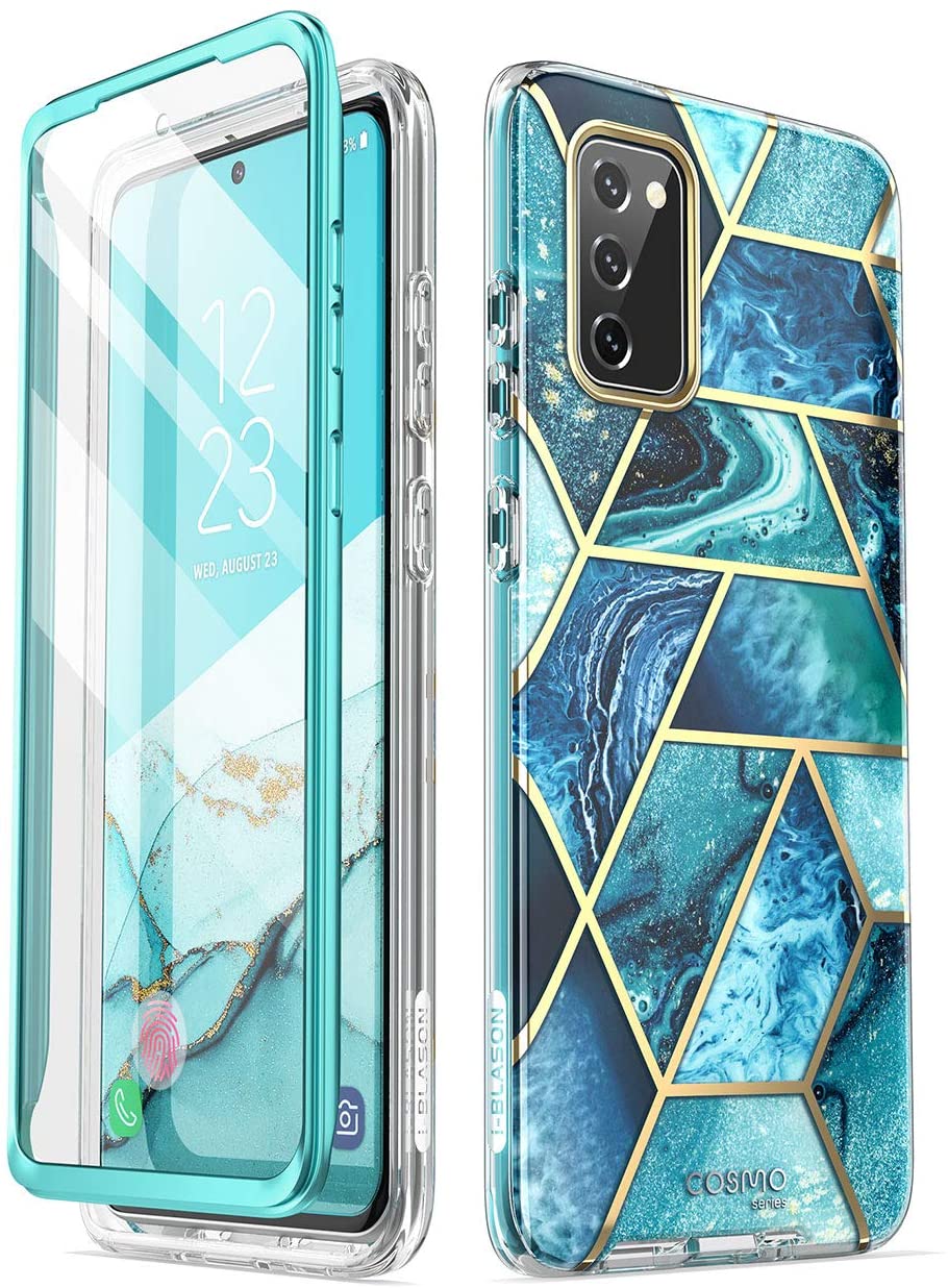 Samsung Galaxy S20 FE Marble Design Bumper Case with Built-in Screen Protector - Shockproof & Scratch Resistant Cover for Daily Use, Travel & Outdoor Activities