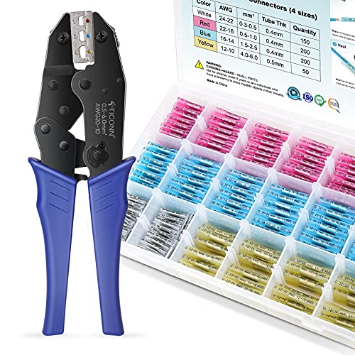 600 PCS Heat Shrink Butt Connectors Kit with Crimping Tool - Waterproof Electrical Wire Connectors for Automotive, Marine & Home Wiring Projects