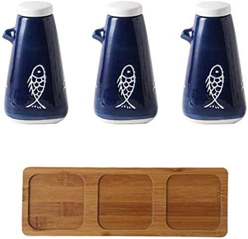 Premium Olive Oil Dispenser Bottle Set of 3 - Elegant Ceramic Oil & Vinegar Cruet with Drip-Free Spout - Kitchen Countertop Essential for Cooking, Salad Dressing & Baking (Color: B)