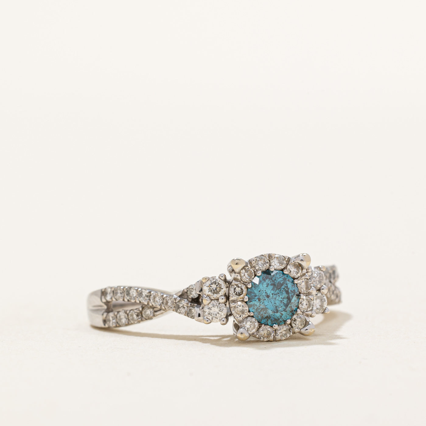 Blue & White Diamond Halo Engagement Ring | 0.34ct Center Stone & 0.31ctw Halo | Size 7.5 | Perfect for Proposals, Anniversaries & Bridal Jewelry