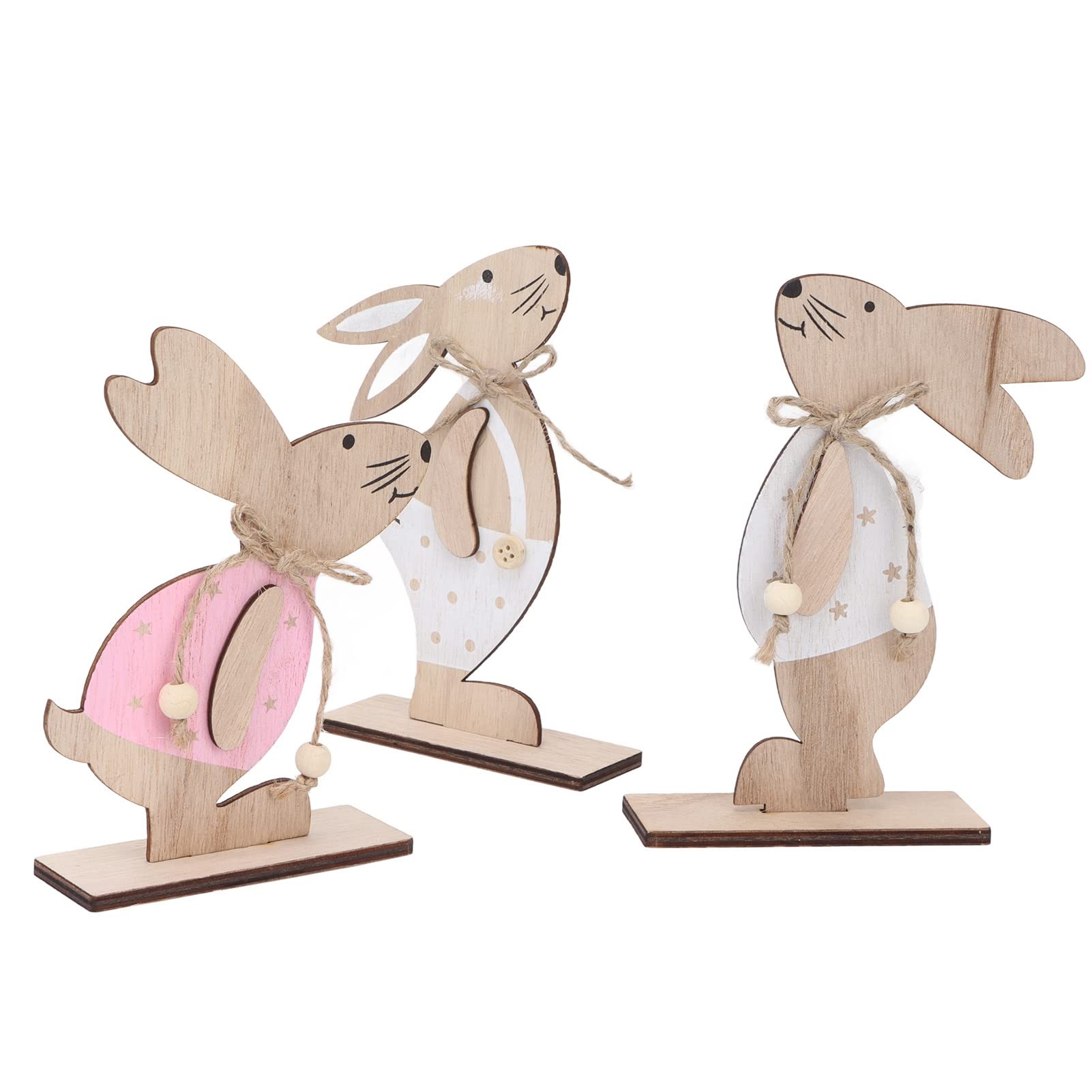 Easter Bunny Wooden House Decorations - Lightweight, Durable & Safe Easter Animal Ornaments with Standing Base for Home, Office, Party & Spring Decor