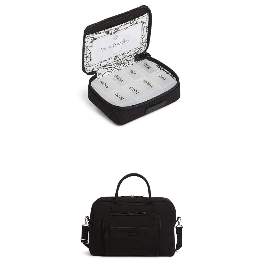 Vera Bradley Women's Microfiber Travel Pill Organizer & Weekender Bag Set - Black, One Size - Perfect for Daily Medication Storage & Weekend Getaways