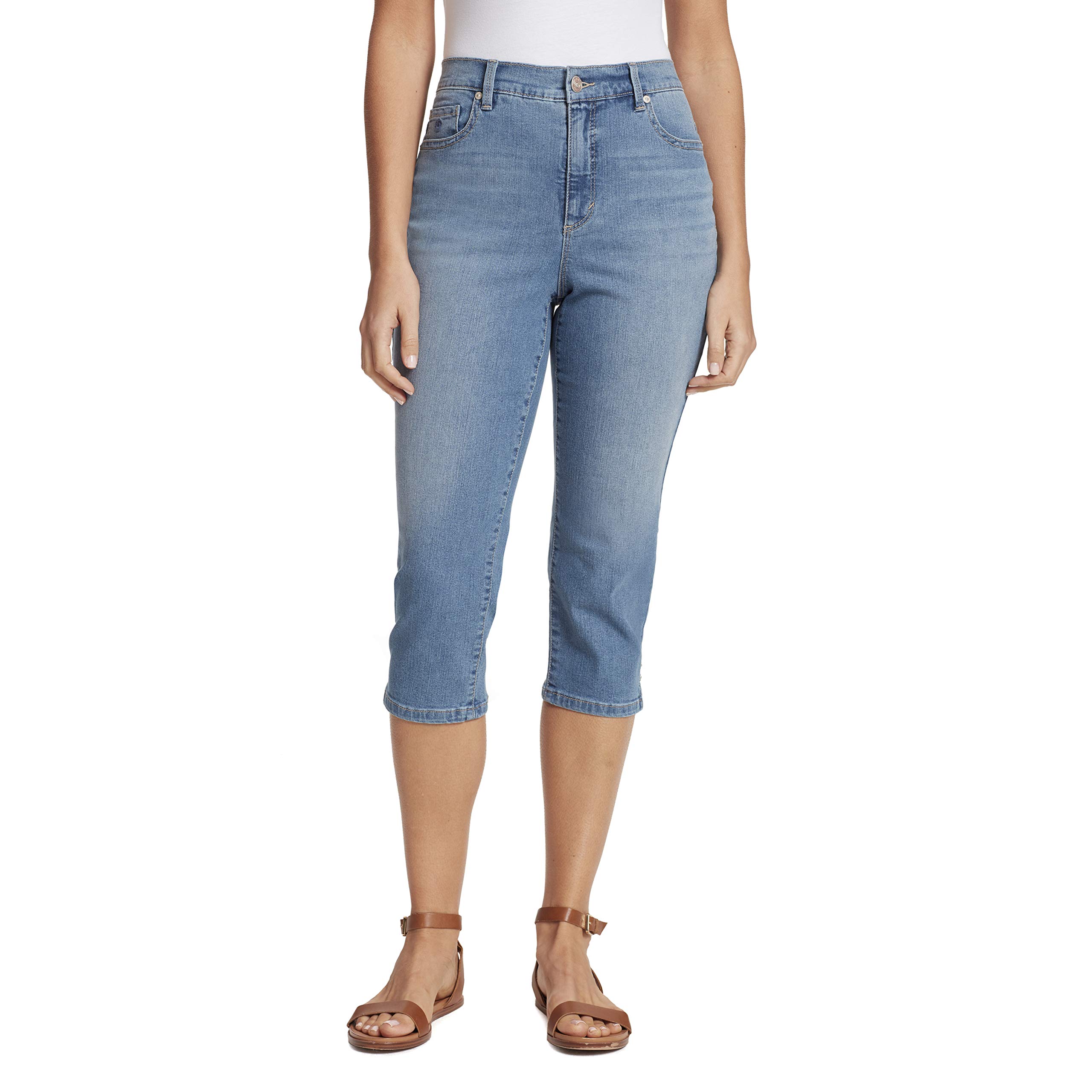 Gloria Vanderbilt Women's Amanda Capri Jeans - Pico Whiskers Wash, Size 8 | High Waisted Slim Fit Stretch Denim Pants for Casual Wear & Everyday Outfits