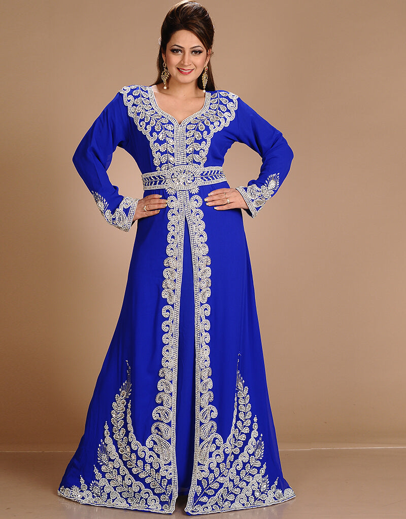 Elegant Arabic Red Georgette Kaftan with Hand Zari Embroidery - Perfect for Bridal Wear, Wedding Guest Outfits & Special Occasions