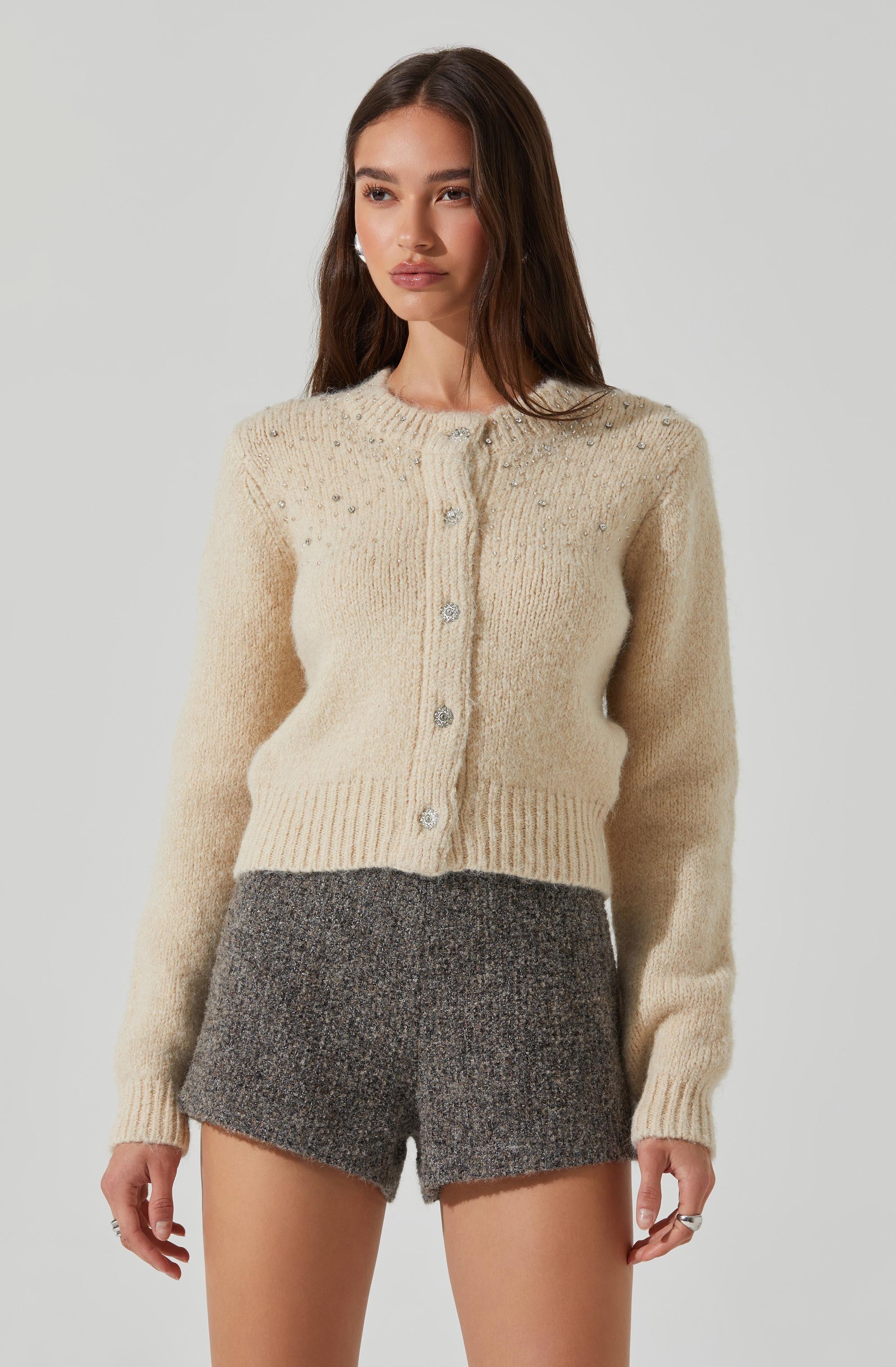 Stylish Sigourney Embellished Cardigan for Women - Elegant Knit Sweater with Decorative Details | Perfect for Office Wear, Date Nights & Fall Layering