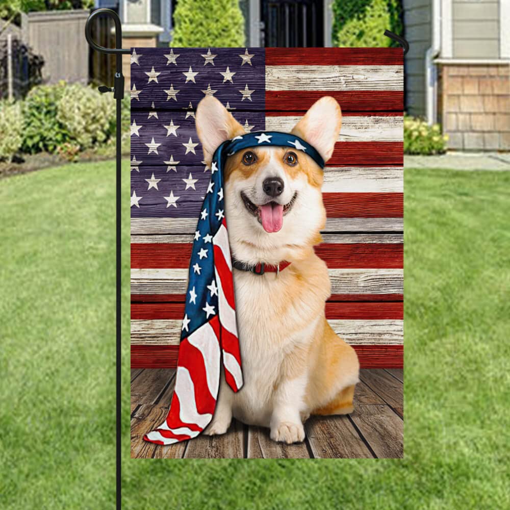 American Flag with Pembroke Welsh Corgi Design - Patriotic Dog Lover's Outdoor Decorative Flag for Yard, Garden, and Home - Perfect for Memorial Day, 4th of July & Backyard BBQs
