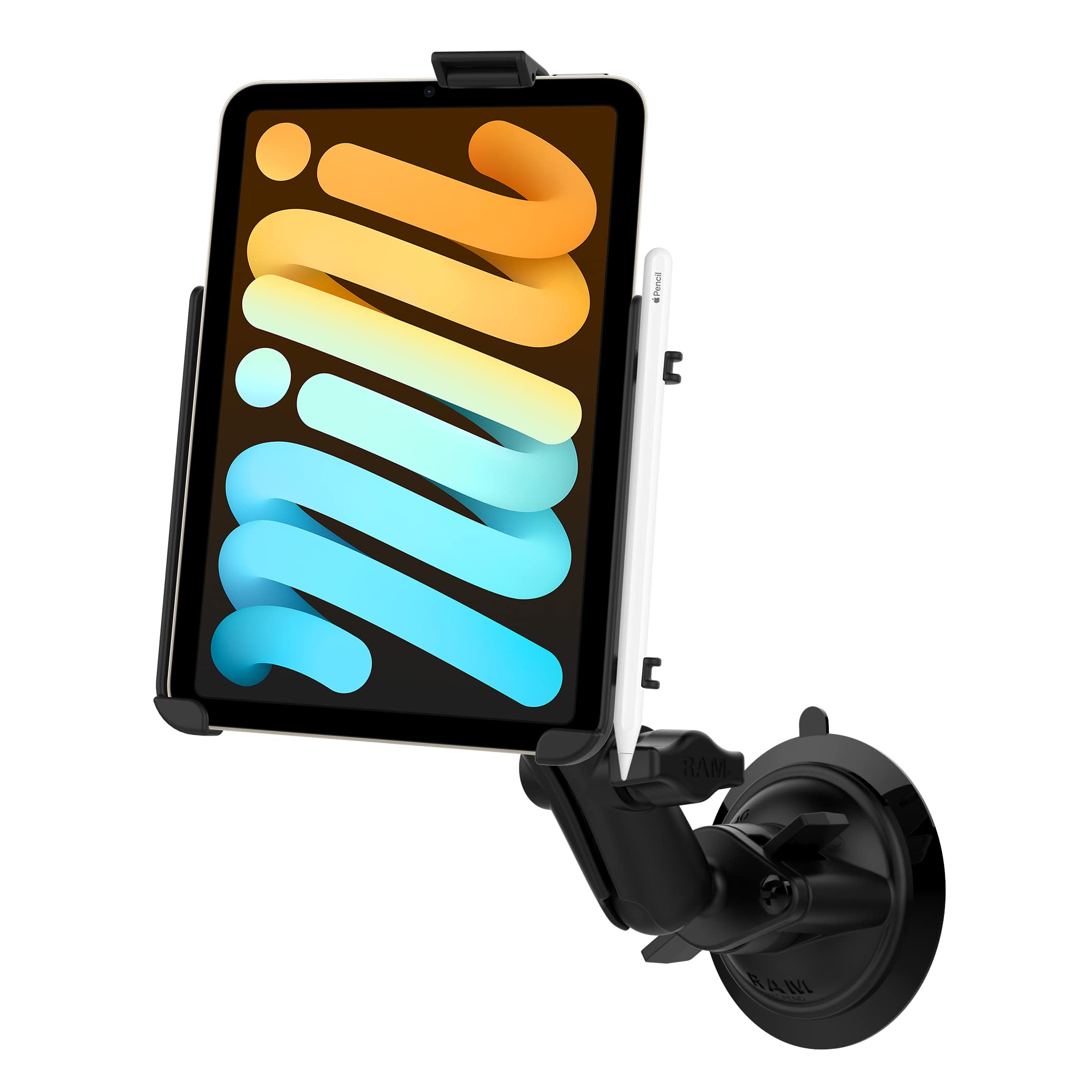 RAM MOUNTS Twist-Lock Suction Cup Mount for Apple iPad Mini 6 RAM-B-166-AP36U - Secure Vehicle Windshield Mount for Navigation & Entertainment