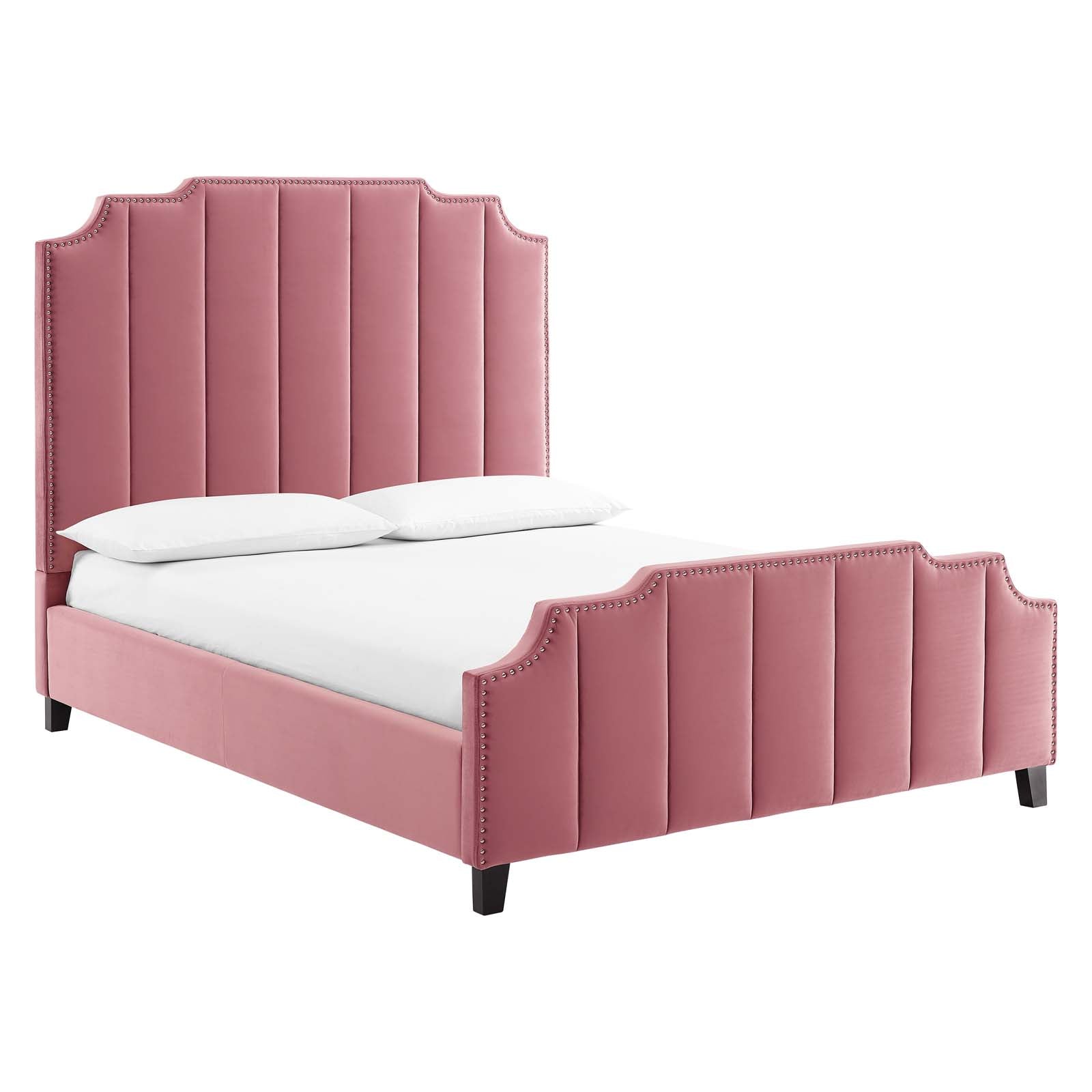 Lucille Performance Velvet Platform Bed Frame - Queen Size Upholstered Bed with Solid Wood Base for Modern Bedroom, Perfect for Master Bedroom or Guest Room