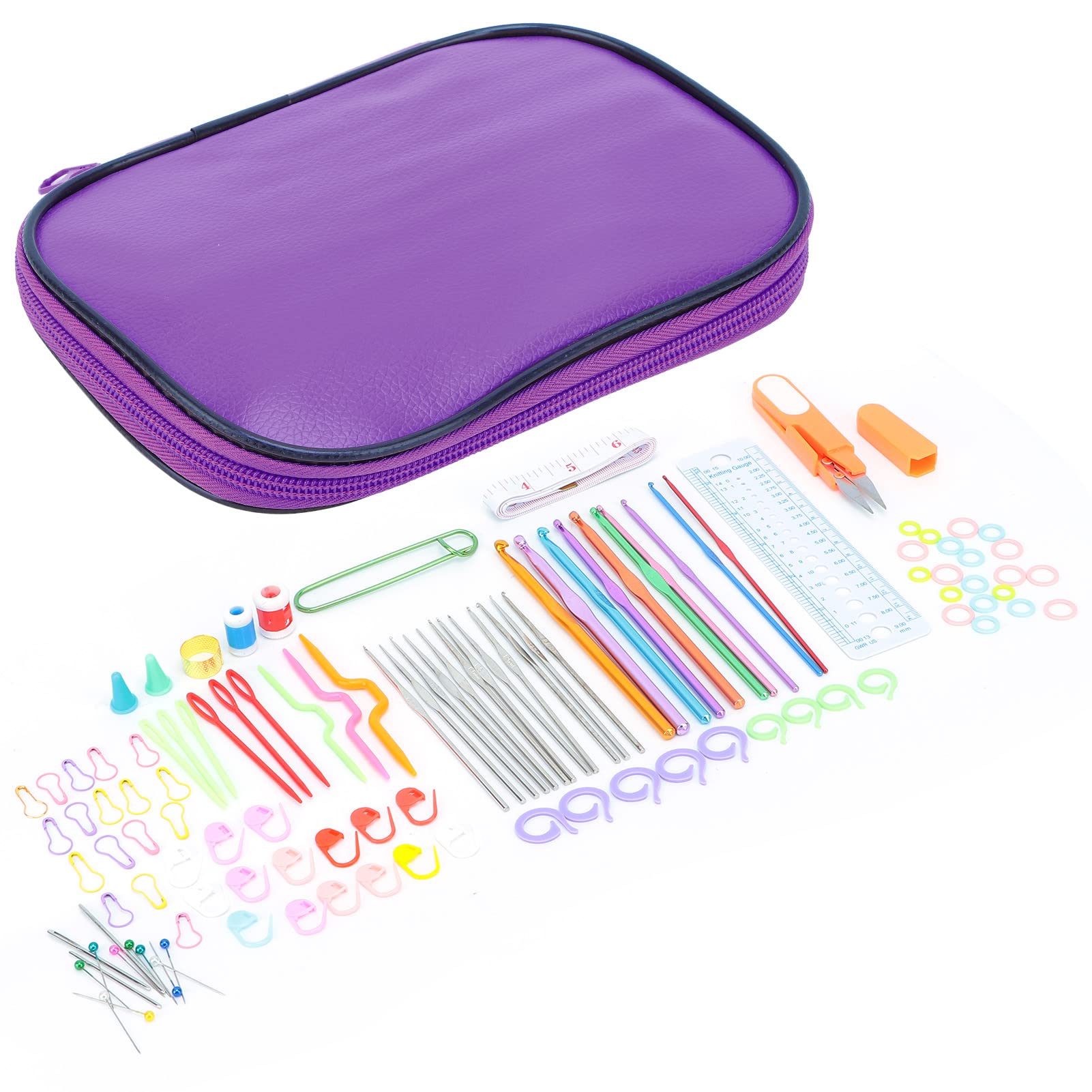 100Pcs Durable Crochet Needles Set with Portable Storage Bag - Complete Knitting Kit for DIY, Weaving & Home Crafts (Purple) - Perfect for Beginners, Yarn Projects & Gift Making