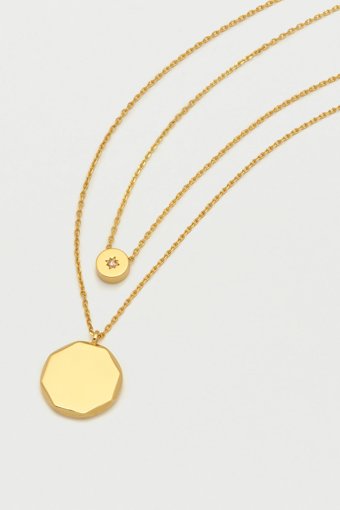 Double Chain CZ Slider and Disc Necklace for Women - Elegant Layered Pendant Necklace for Party, Date Night & Special Occasions