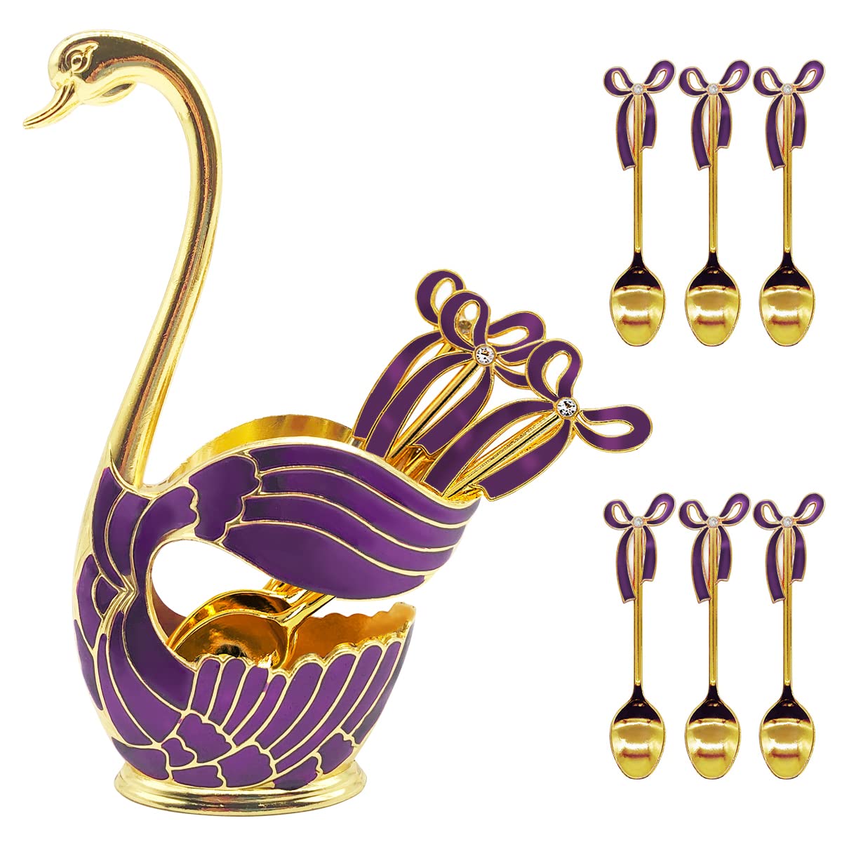 Elegant Swan Coffee Spoon Holder Set with 6 Spoons - Perfect for Desserts & Ice Cream