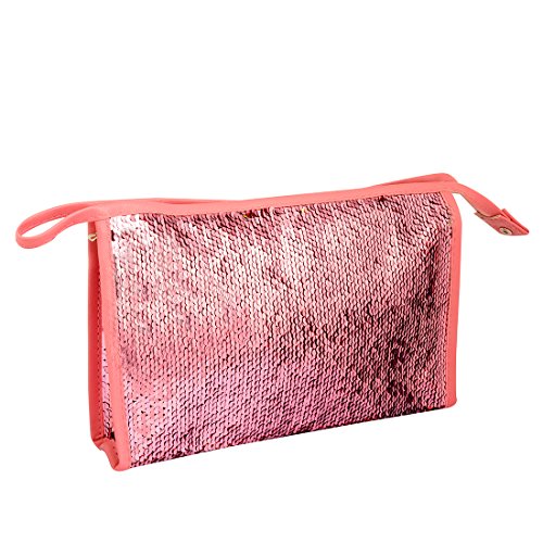 STRIPES® Pink Mermaid Sequin Cosmetic Bag - Pack of 1, Color Changing Magic Sequins Makeup Pouch for Women & Girls, Stylish Toiletry Kit - Perfect for Travel, Parties & Gifts