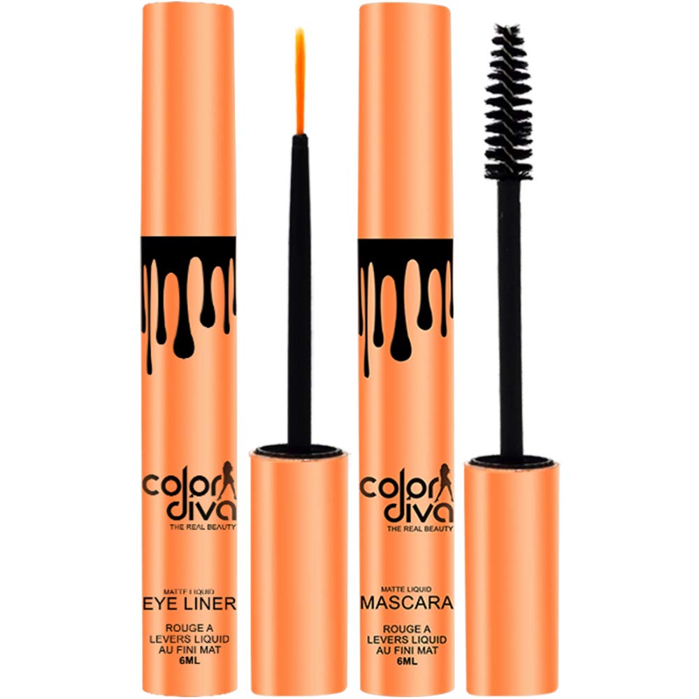 COLOR DIVA Waterproof & Long-Lasting Eyeliner & Mascara Set - Black (6ml) | Smudge-Proof, 24H Wear for Party, Wedding & Daily Makeup | EM102
