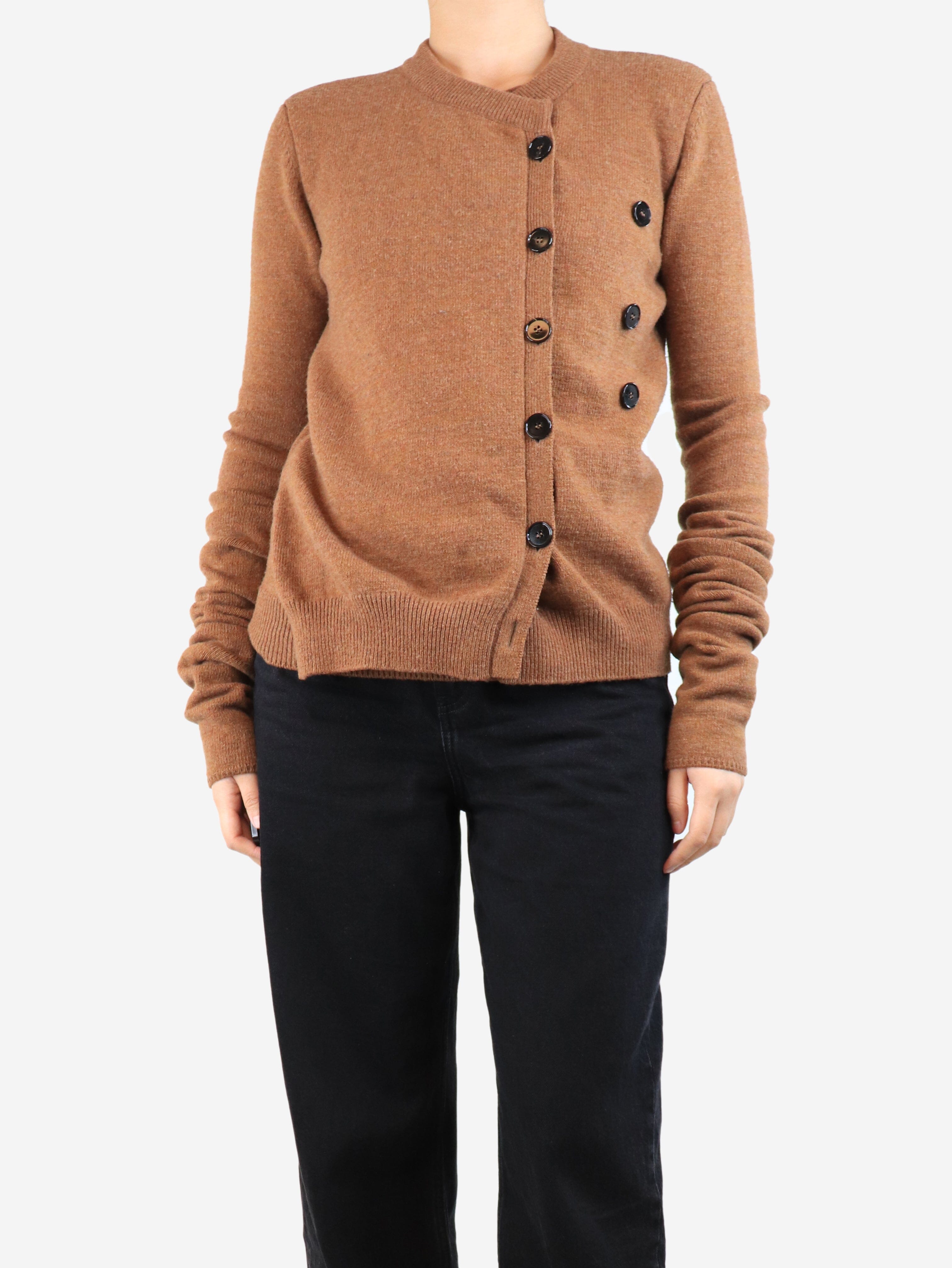 Stylish Brown Knit Sweater with Button Detail - Size UK 8 (US 6) - Perfect for Fall Layering & Casual Outfits