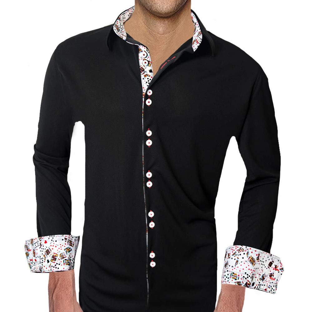 Stylish Poker Playing Cards Print Dress Shirts for Men - Premium Poker Themed Button Down Shirts - Perfect for Casino Nights, Poker Parties, and Themed Events